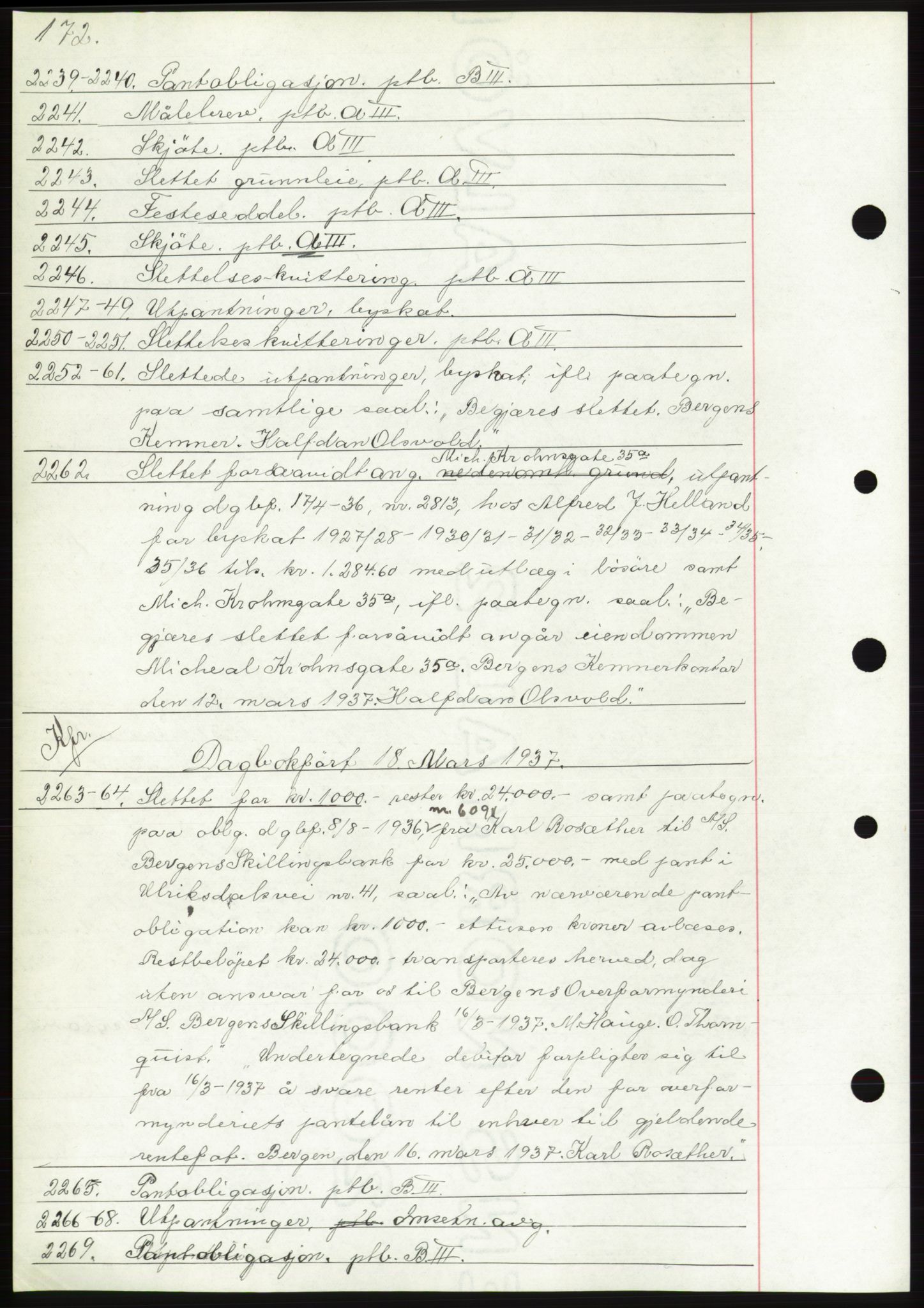 Byfogd og Byskriver i Bergen, AV/SAB-A-3401/03: Mortgage book no. C 3, 1936-1937, Diary no: : 2239/1937