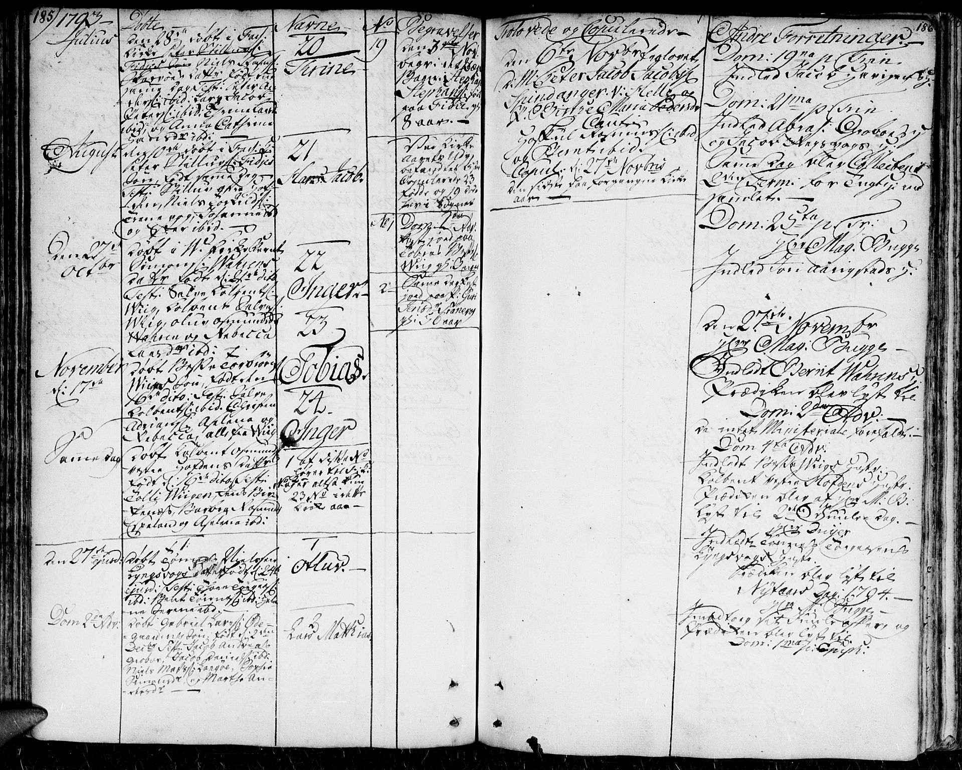 Herad sokneprestkontor, AV/SAK-1111-0018/F/Fa/Faa/L0001: Parish register (official) no. A 1 /2, 1768-1797, p. 185-186