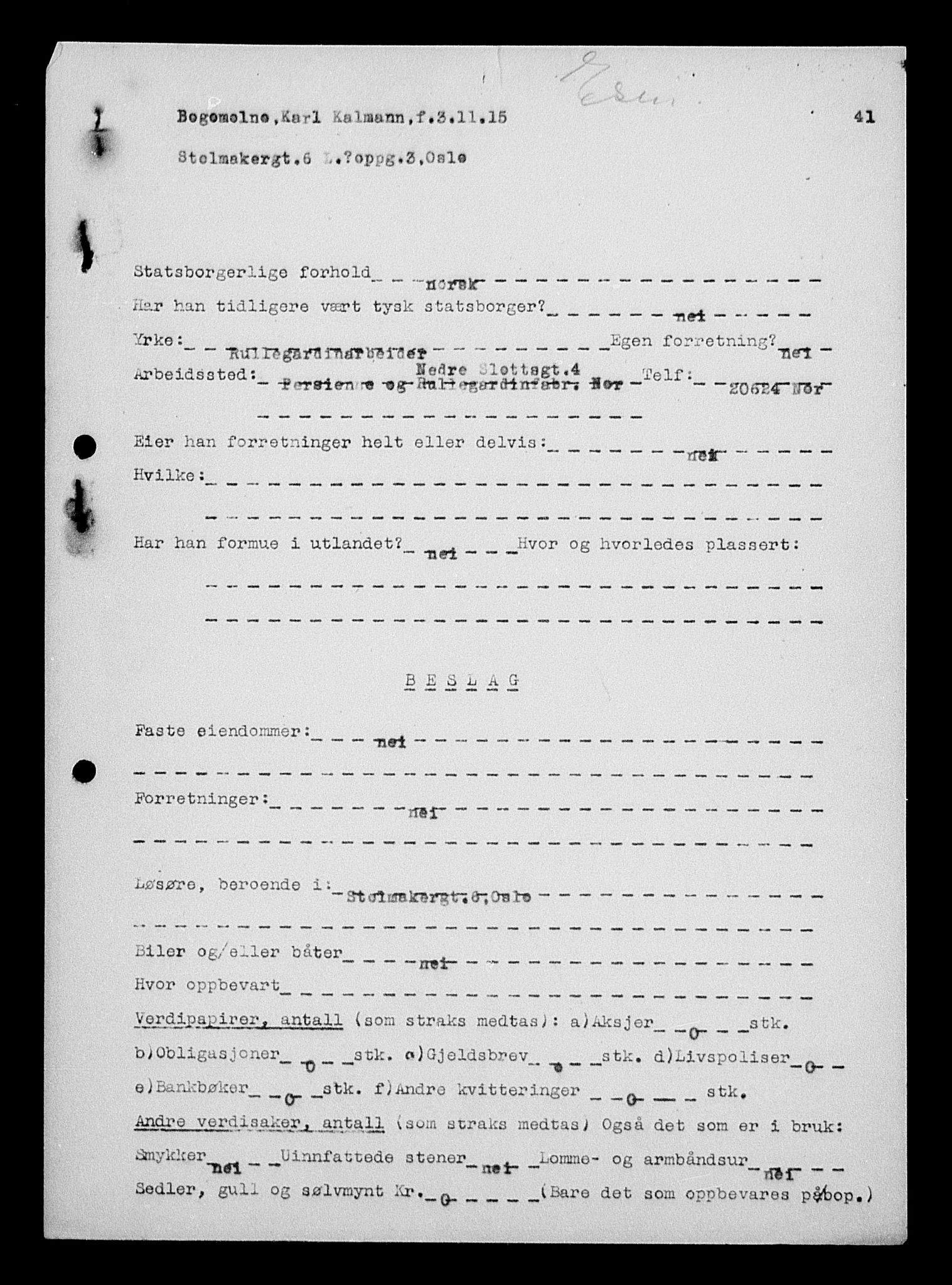 Justisdepartementet, Tilbakeføringskontoret for inndratte formuer, AV/RA-S-1564/H/Hc/Hcc/L0927: --, 1945-1947, p. 320