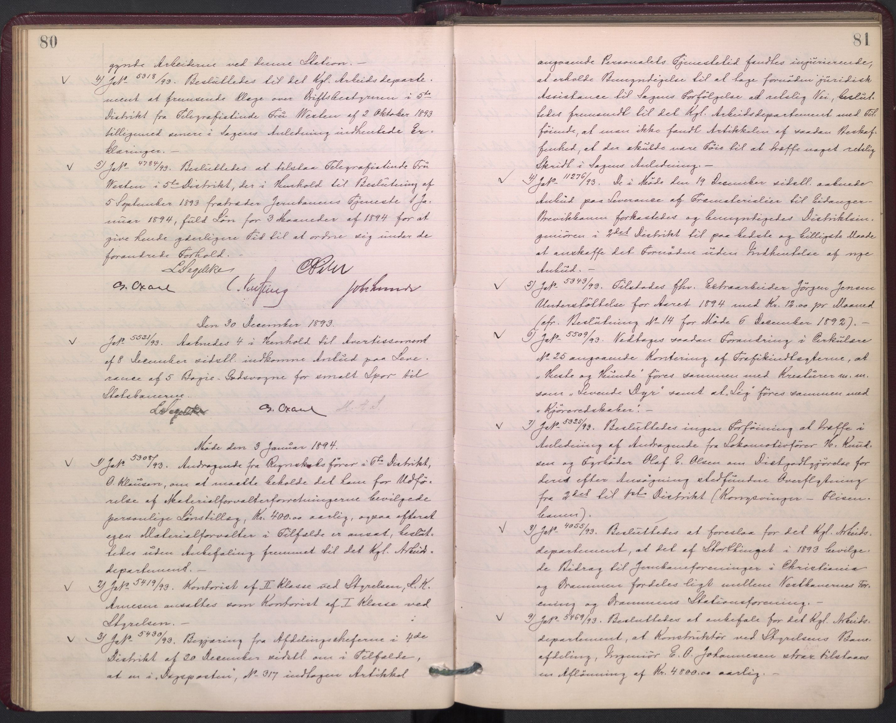 Norges statsbaner, Administrasjons- økonomi- og personalavdelingen, RA/S-3412/A/Aa/L0002a: Forhandlingsprotokoll, 1893-1895, p. 80-81