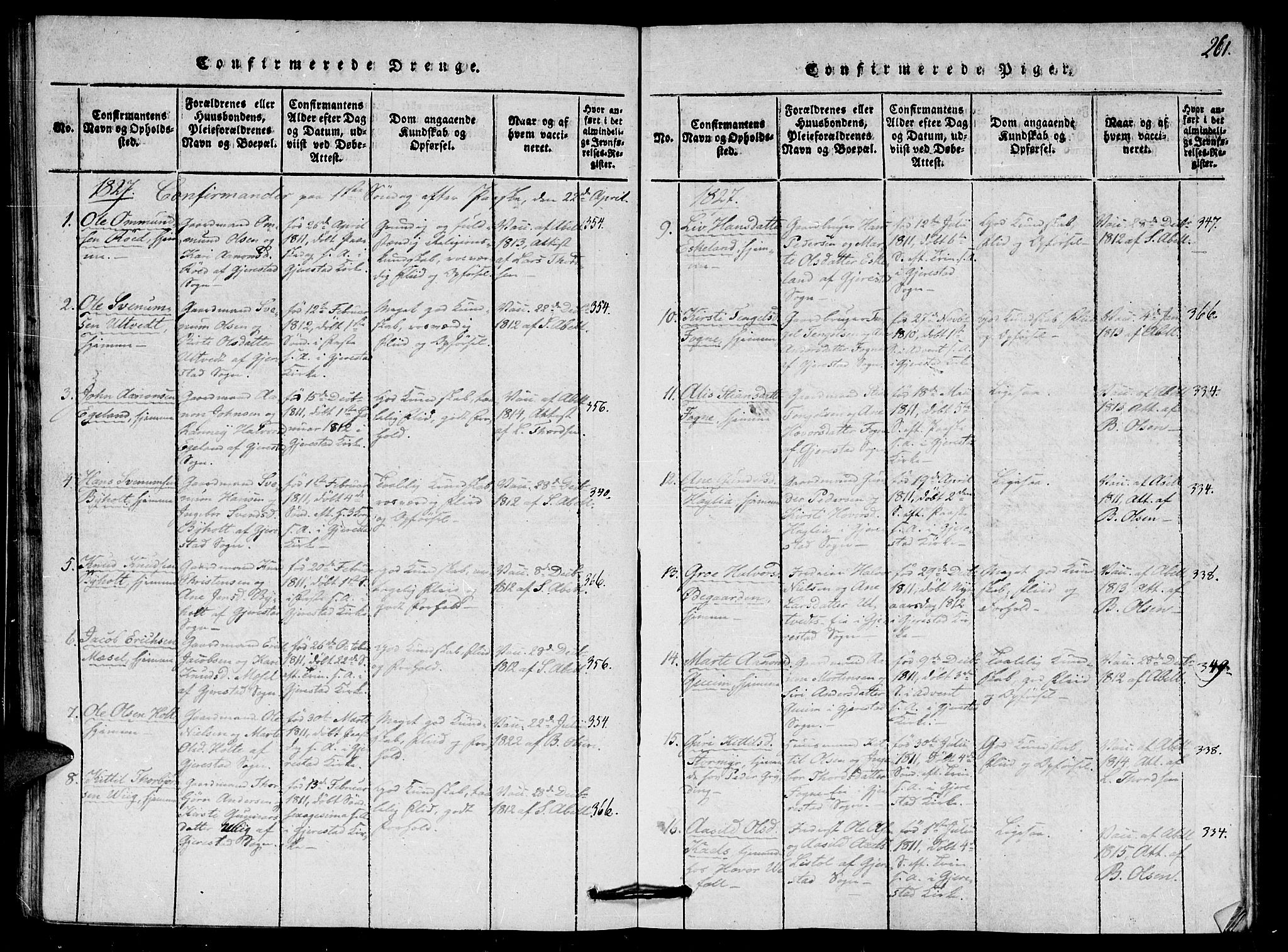 Gjerstad sokneprestkontor, SAK/1111-0014/F/Fa/Faa/L0004: Parish register (official) no. A 4, 1816-1829, p. 261