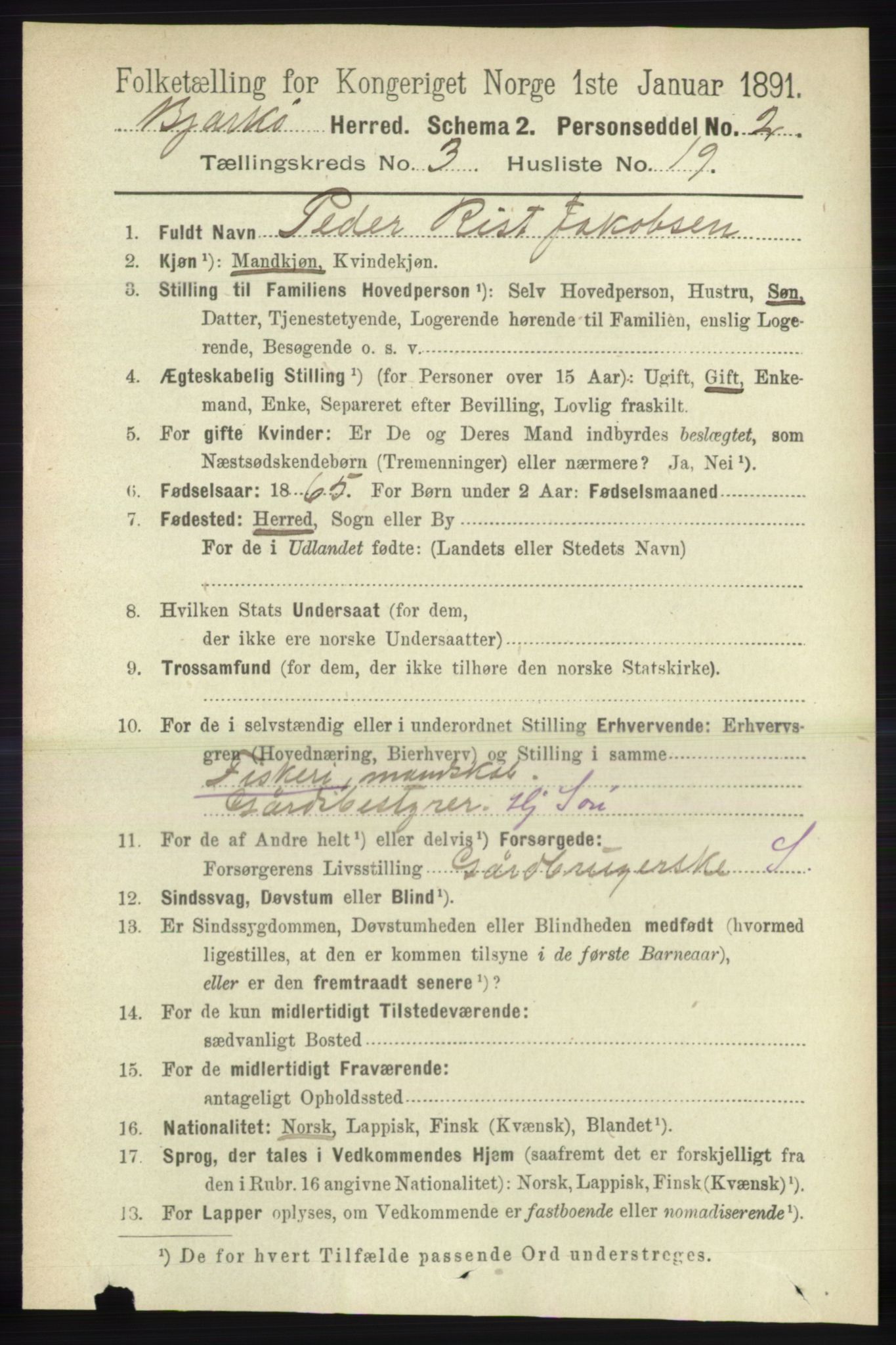 RA, 1891 census for 1915 Bjarkøy, 1891, p. 1651