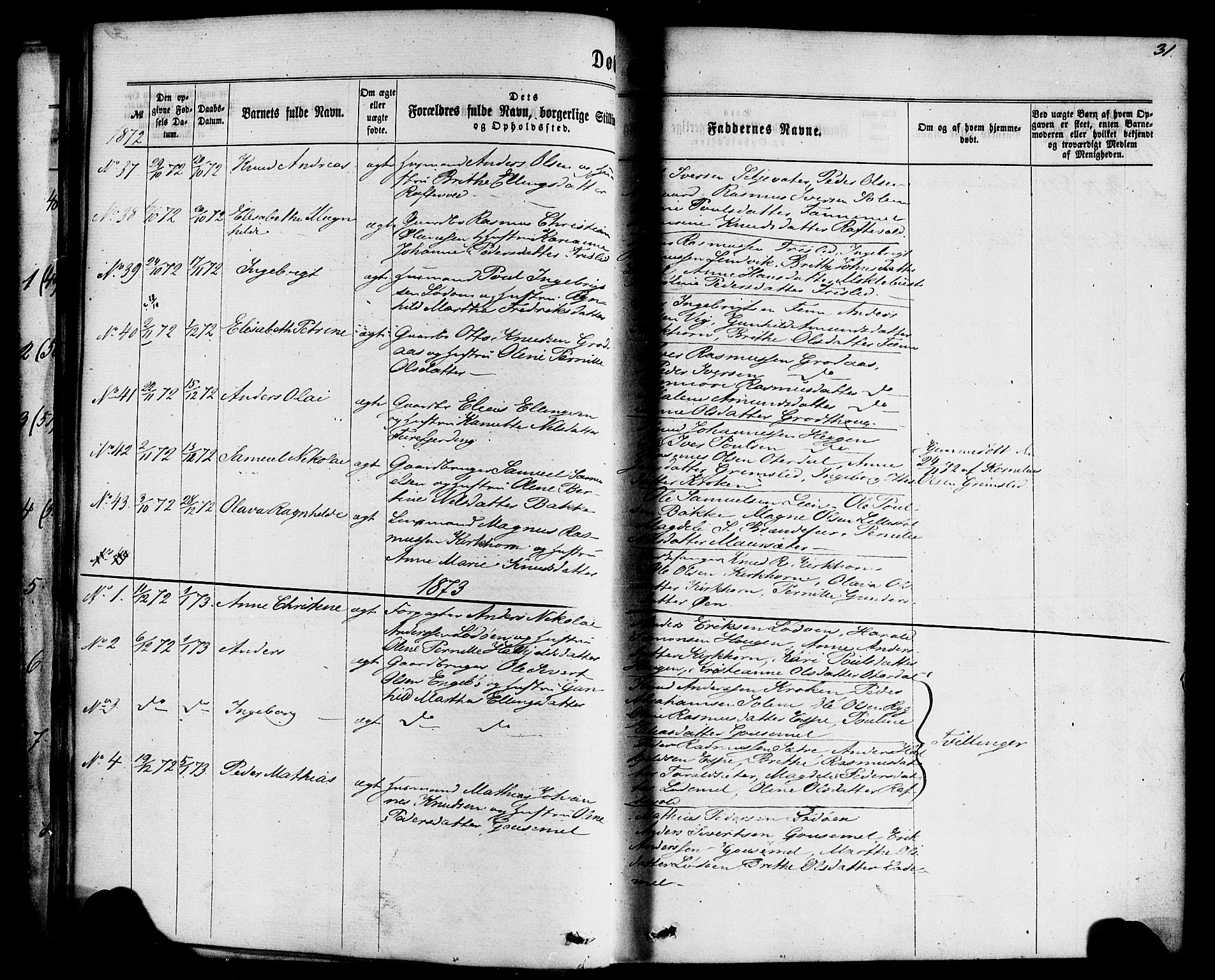 Hornindal sokneprestembete, SAB/A-82401/H/Haa/Haaa/L0002: Parish register (official) no. A 2, 1867-1884, p. 31