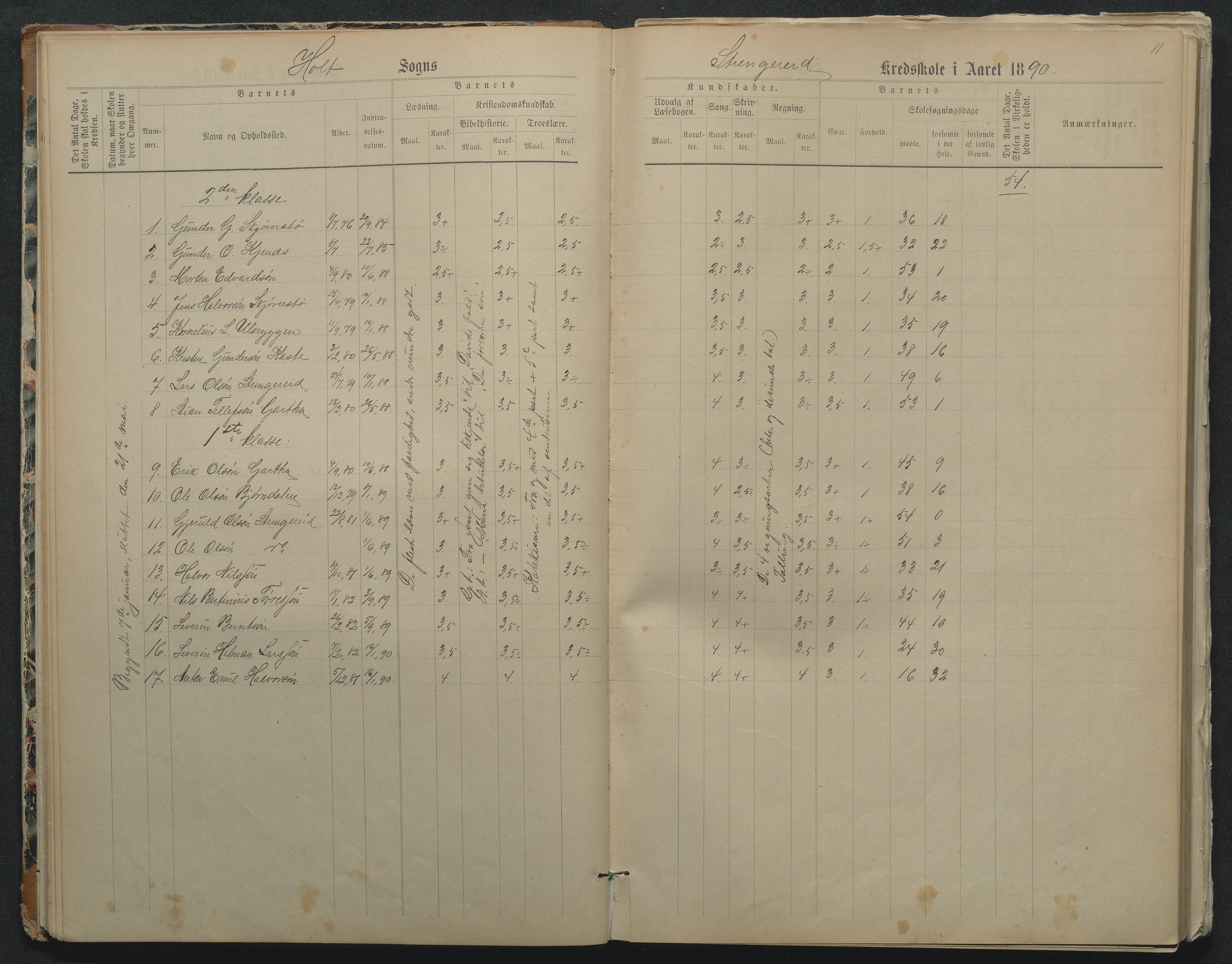 Flosta kommune, Strengereid Krets, AAKS/KA0916-550h/F01/L0002: Skoleprotokoll Strengereid skole, 1888-1910, p. 11