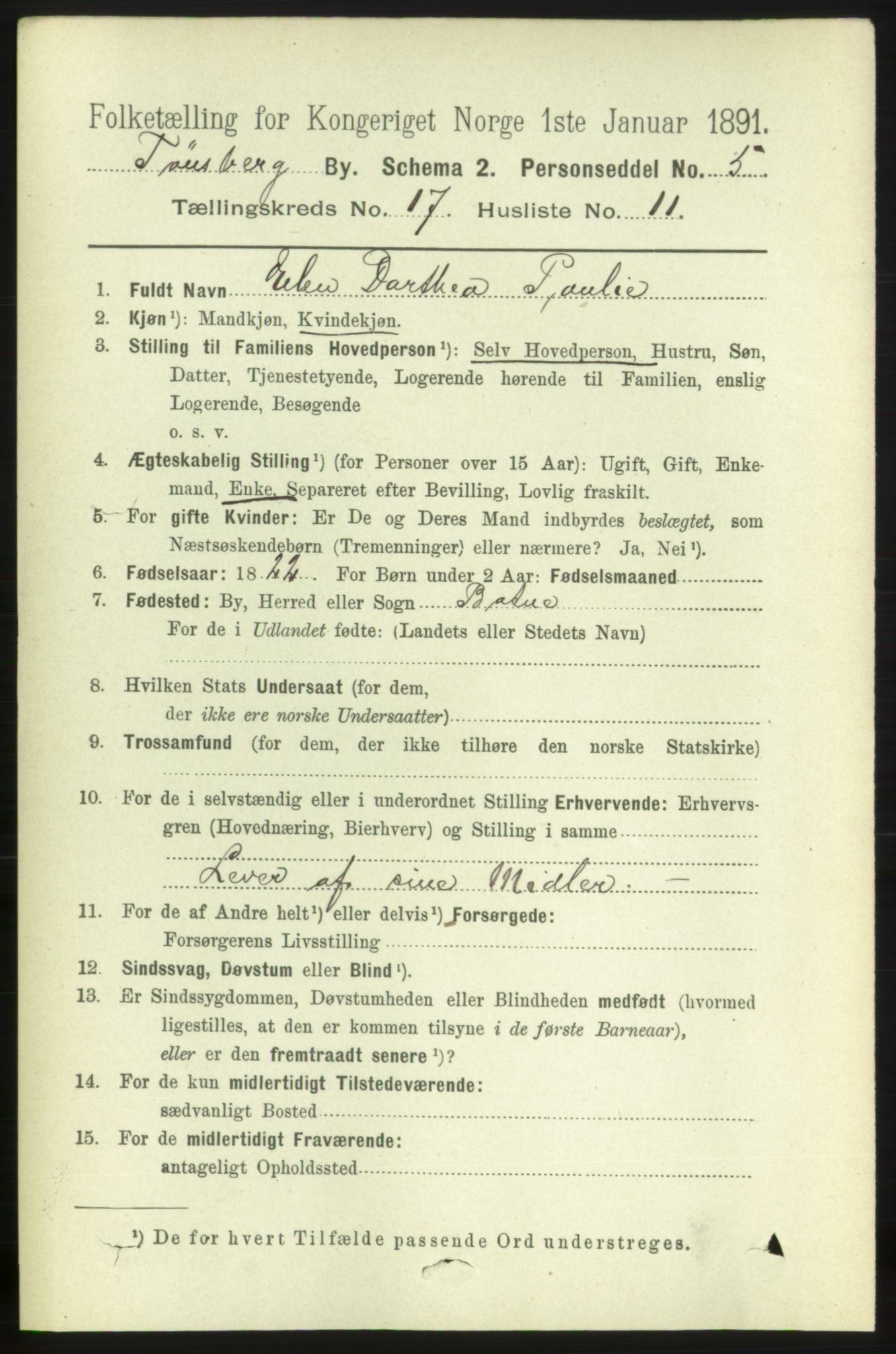 RA, 1891 census for 0705 Tønsberg, 1891, p. 5094