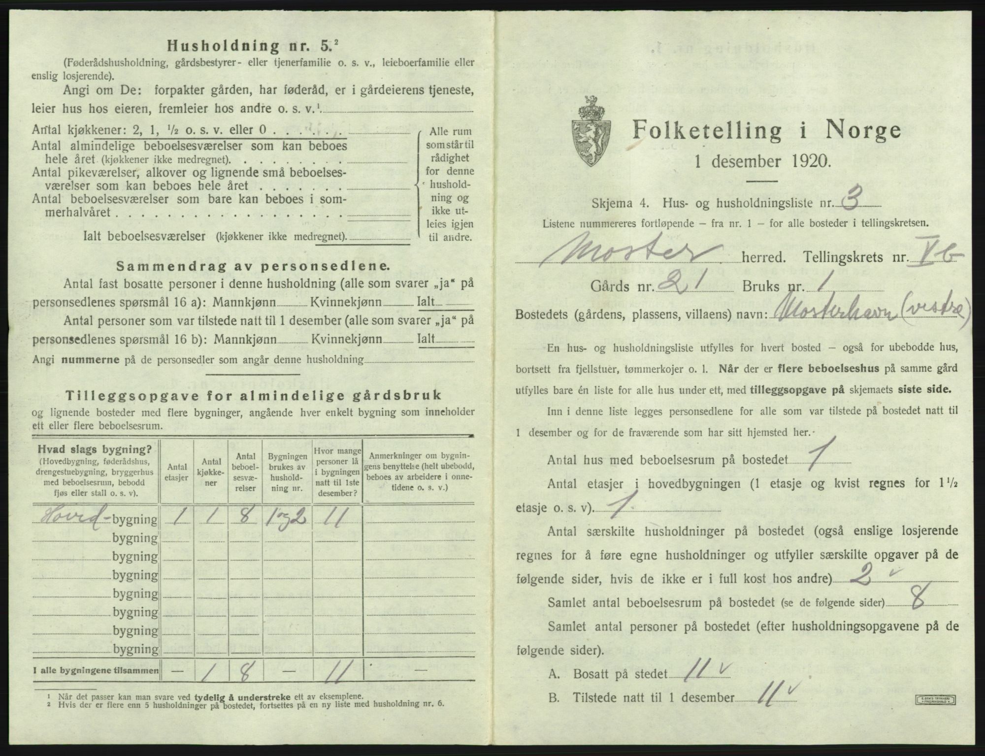 SAB, 1920 census for Moster, 1920, p. 275