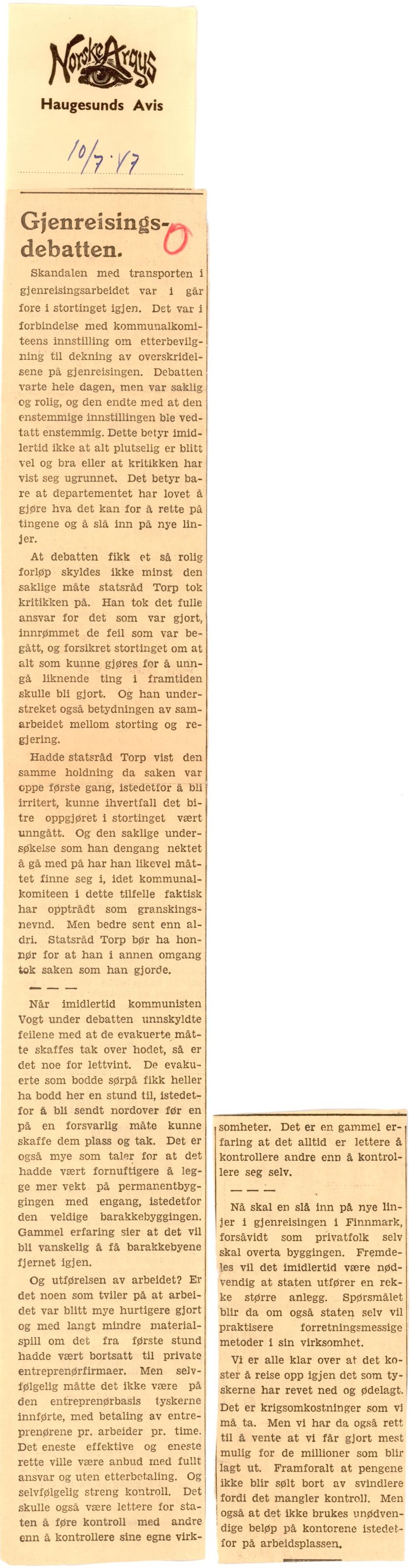 Finnmarkskontorets presse- og opplysningsarkiv , FMFB/A-1198/E/L0008/0003: 6. Presse / Avisutklipp Finnmarken 5.12.-30.12.1946 og Finnmarksposten 13.2.-28.12.1946