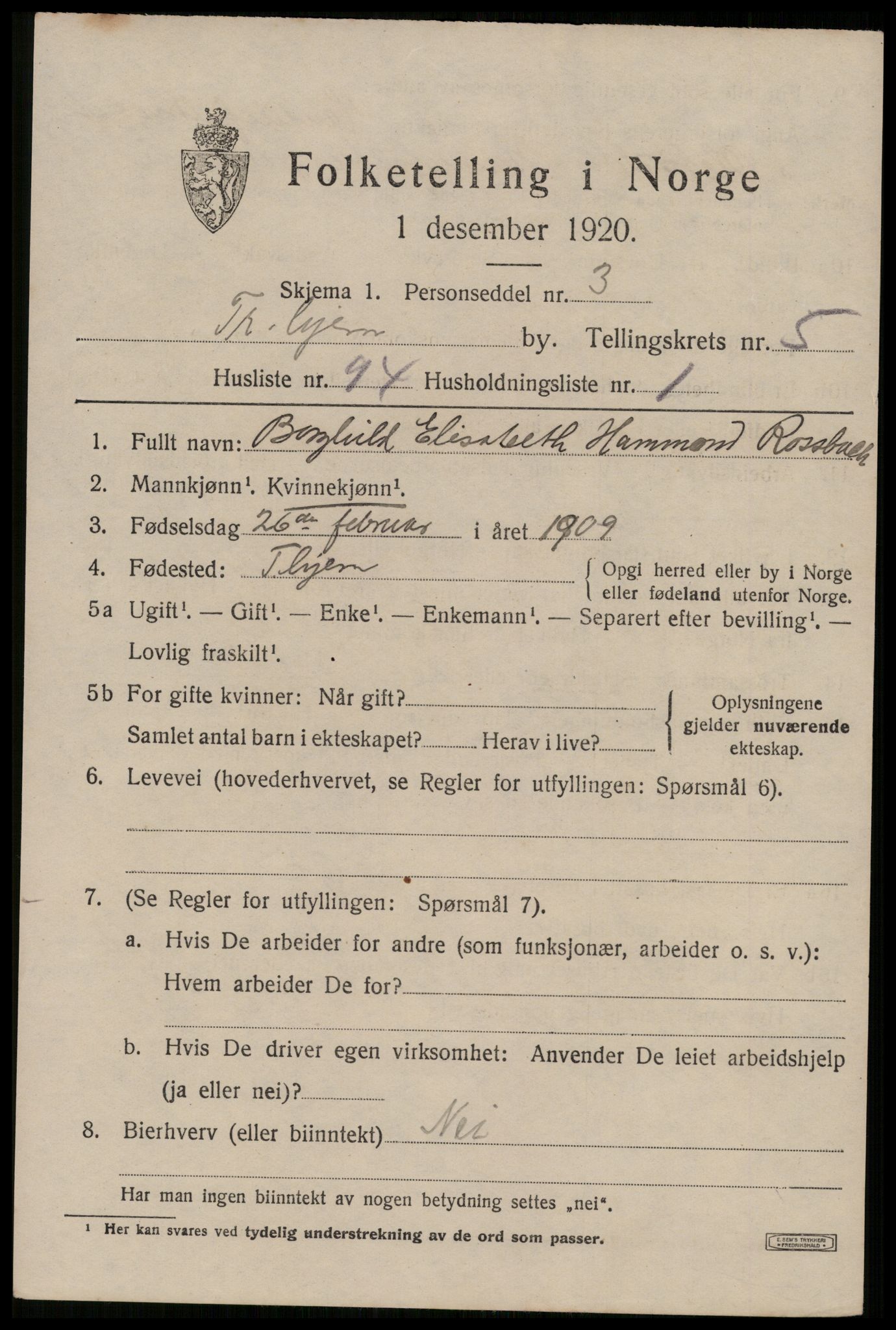 SAT, 1920 census for Trondheim, 1920, p. 39812