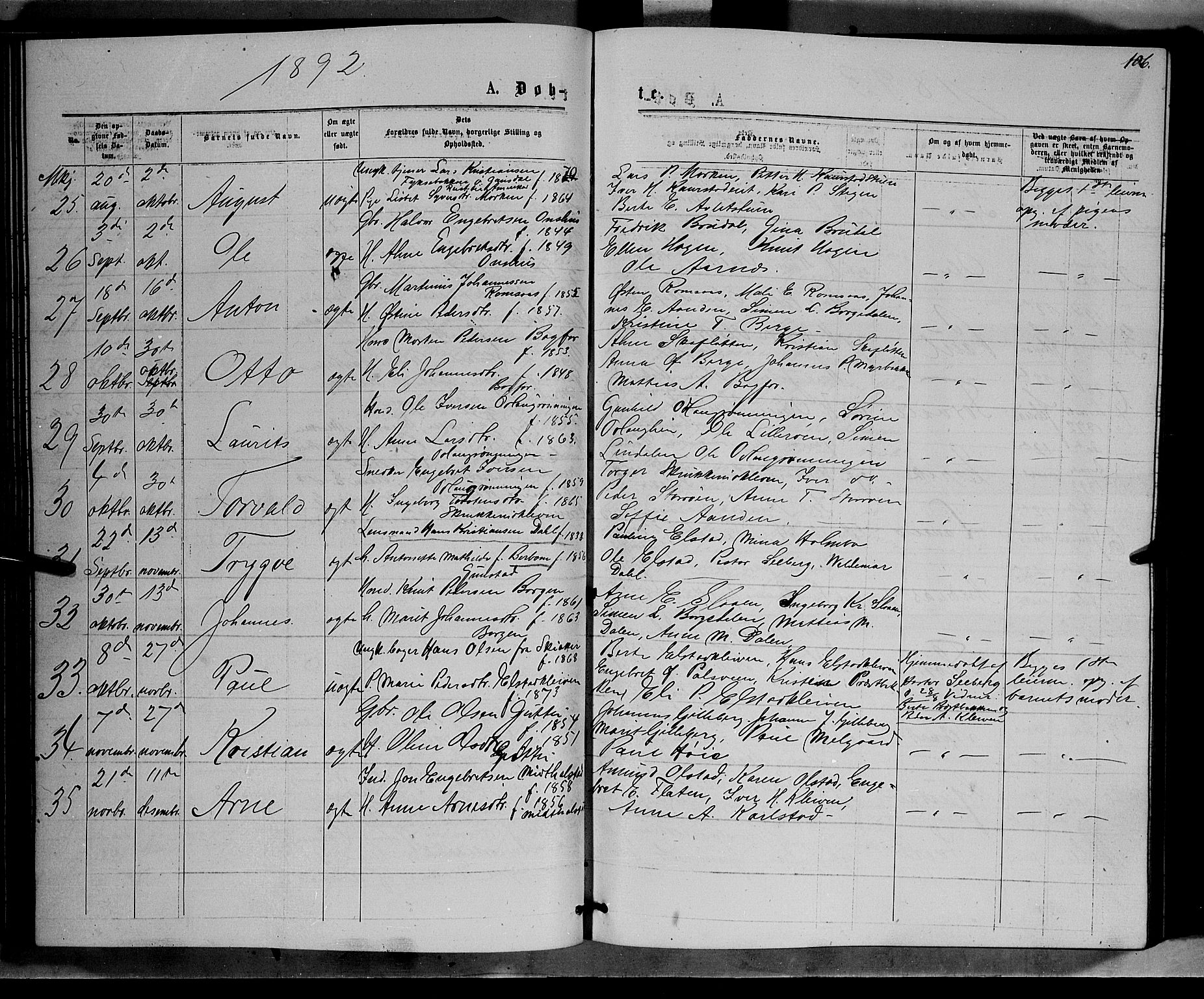 Ringebu prestekontor, SAH/PREST-082/H/Ha/Hab/L0006: Parish register (copy) no. 6, 1880-1898, p. 106