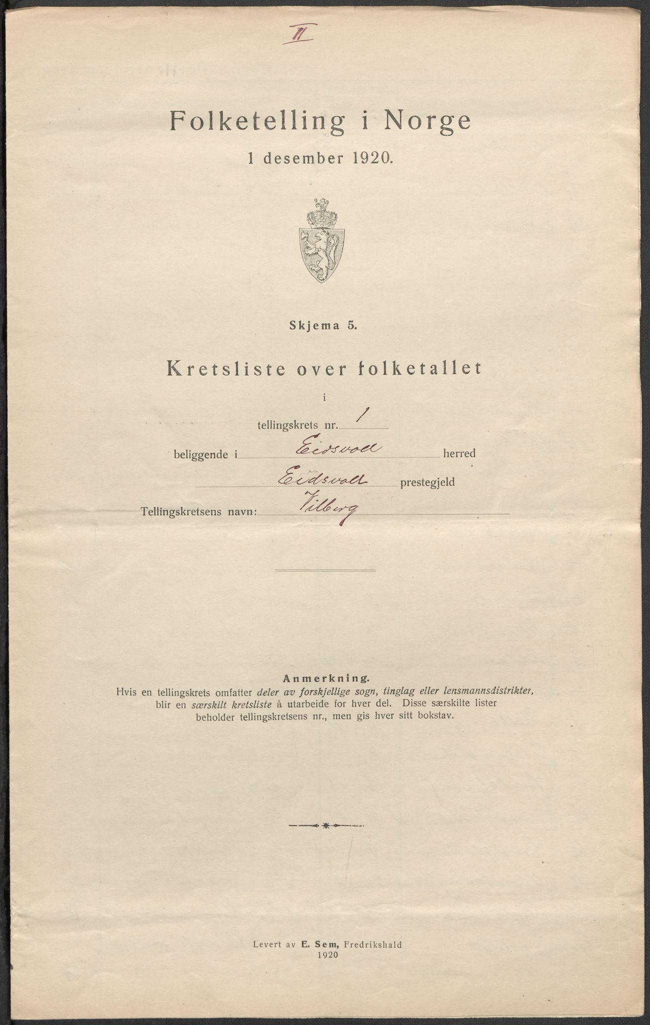 SAO, 1920 census for Eidsvoll, 1920, p. 8