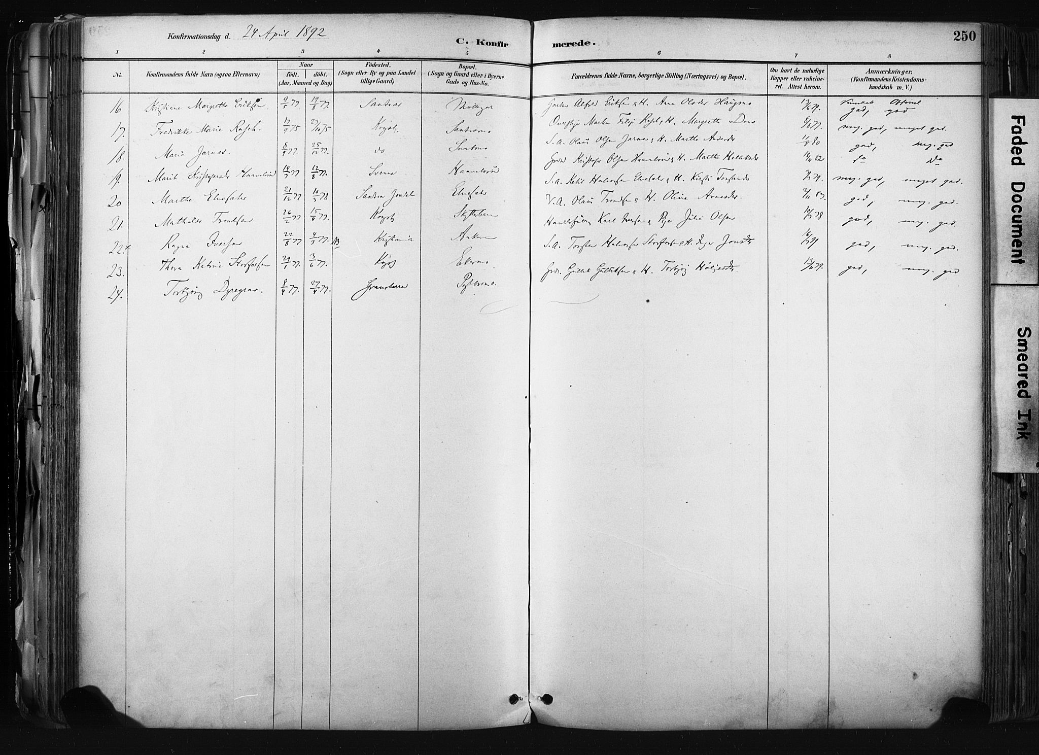 Kongsberg kirkebøker, AV/SAKO-A-22/F/Fb/L0002: Parish register (official) no. II 2, 1886-1896, p. 250