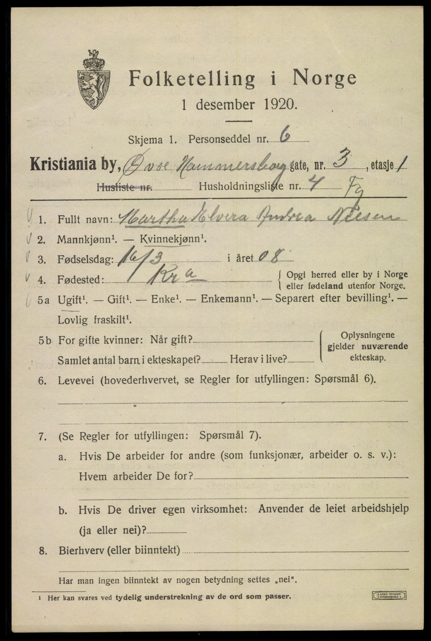 SAO, 1920 census for Kristiania, 1920, p. 657975