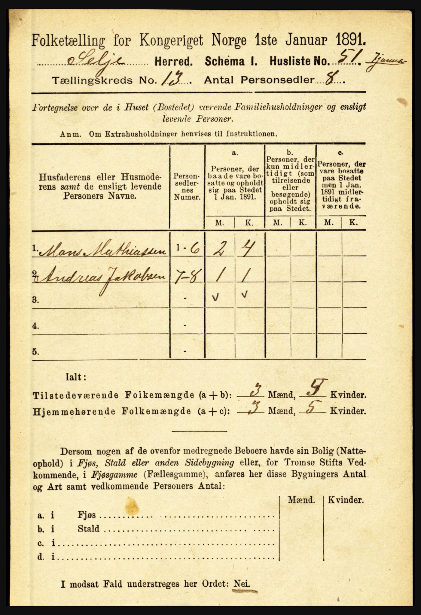 RA, 1891 census for 1441 Selje, 1891, p. 4104