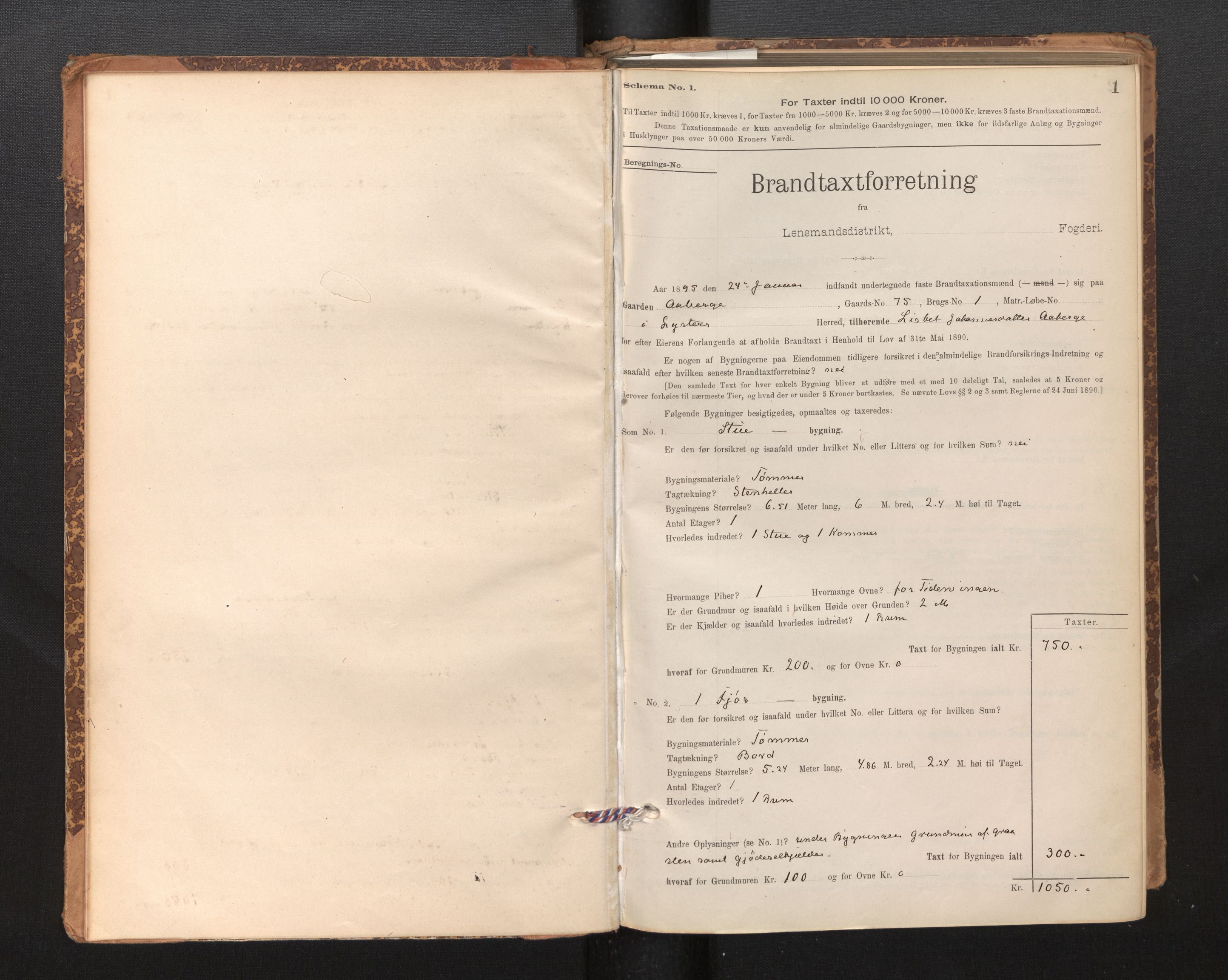 Lensmannen i Luster, SAB/A-29301/0012/L0007: Branntakstprotokoll, skjematakst, 1895-1935, p. 1