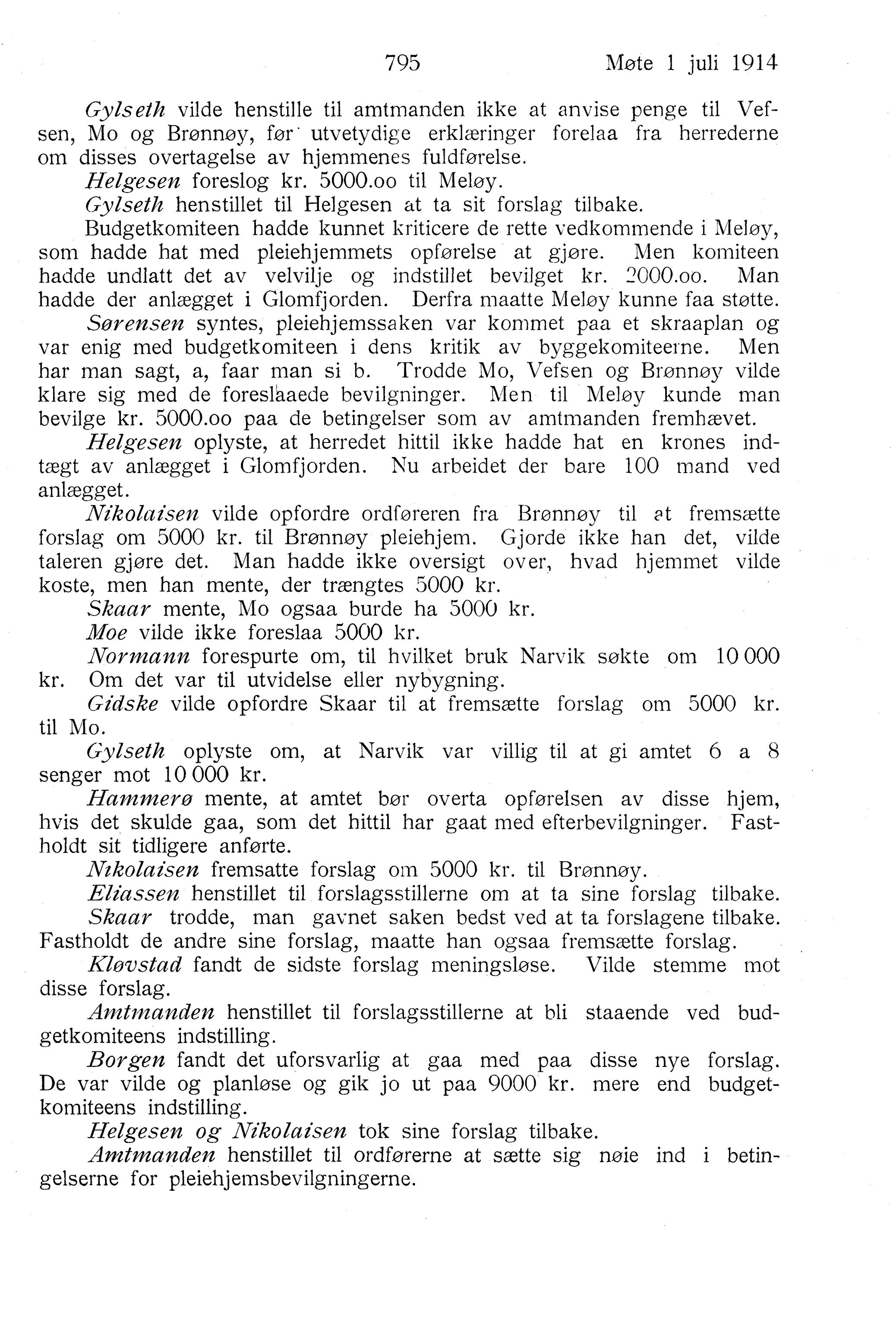 Nordland Fylkeskommune. Fylkestinget, AIN/NFK-17/176/A/Ac/L0037: Fylkestingsforhandlinger 1914, 1914