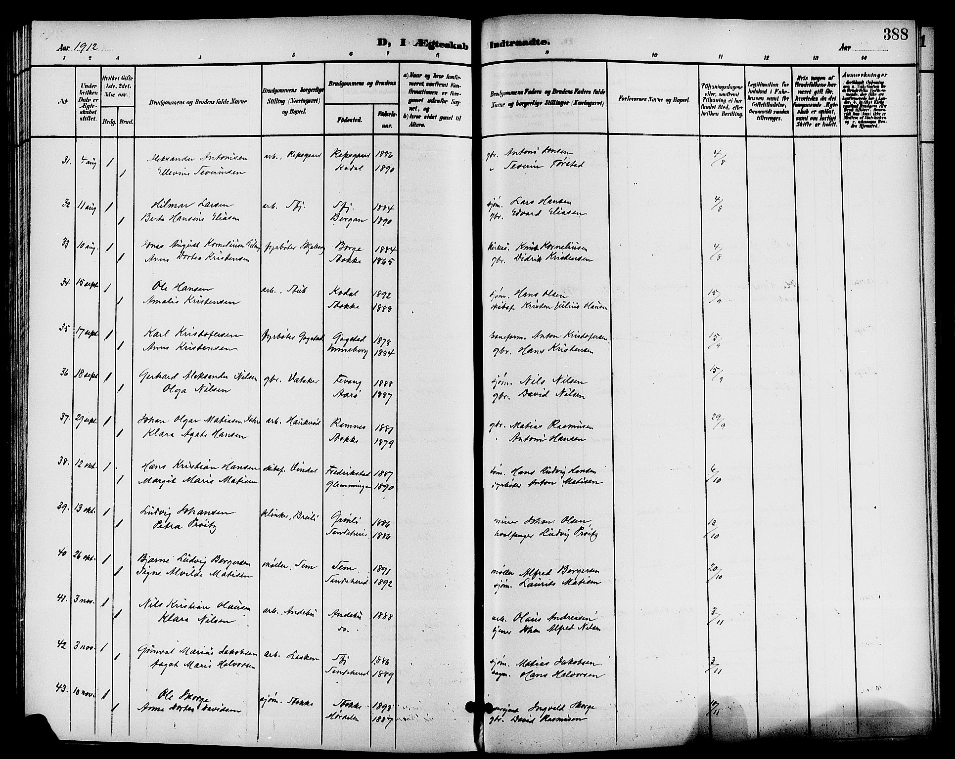 Sandar kirkebøker, AV/SAKO-A-243/G/Ga/L0002: Parish register (copy) no. 2, 1900-1915, p. 388