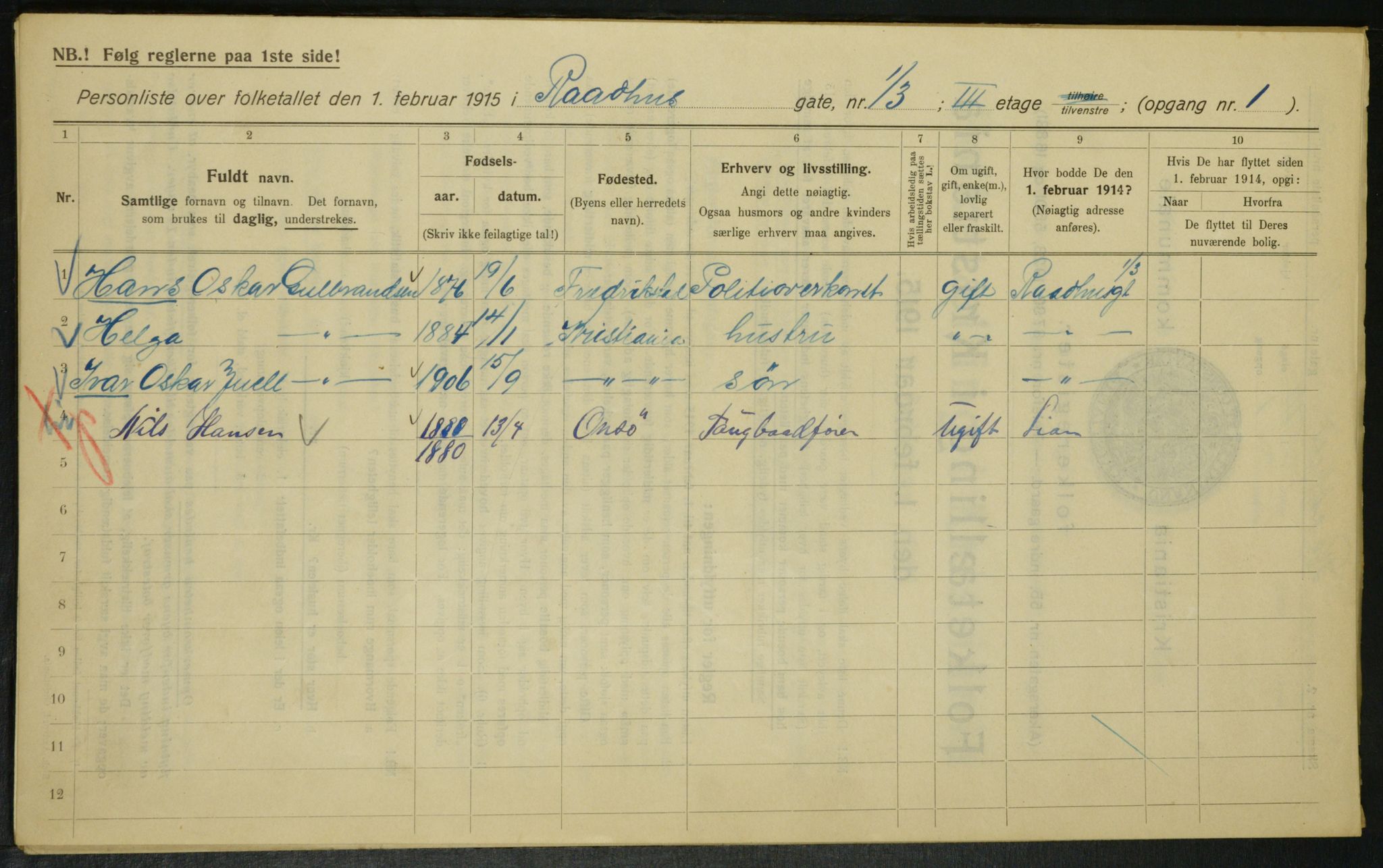 OBA, Municipal Census 1915 for Kristiania, 1915, p. 85783