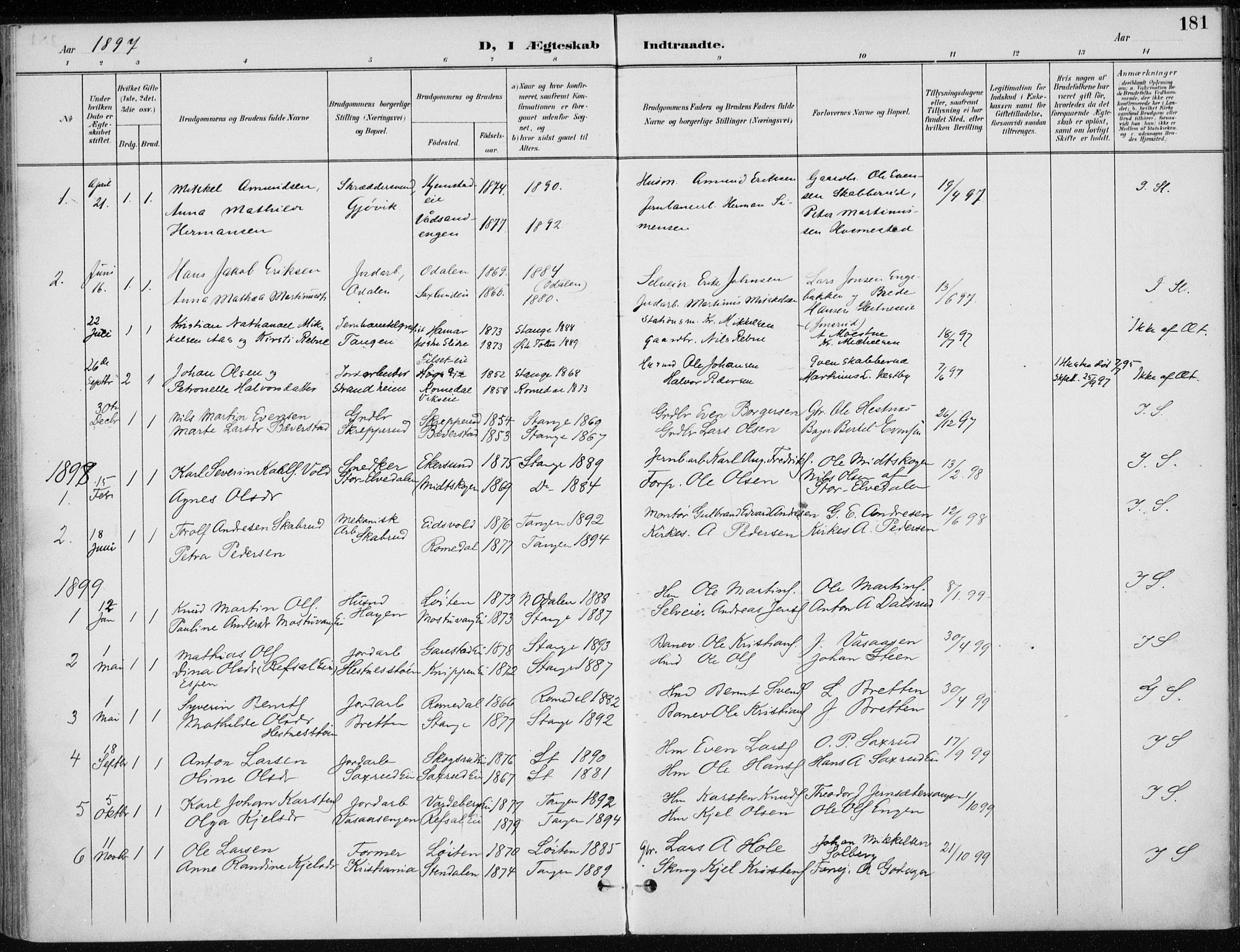 Stange prestekontor, SAH/PREST-002/K/L0023: Parish register (official) no. 23, 1897-1920, p. 181