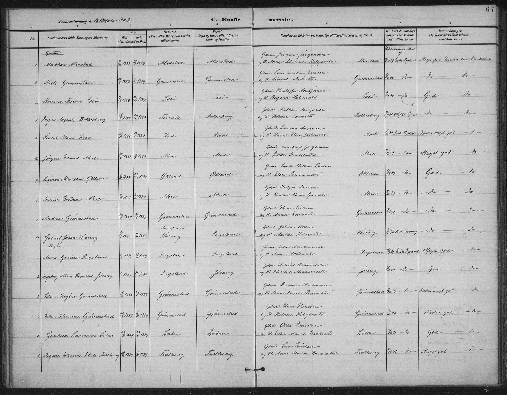 Tysvær sokneprestkontor, AV/SAST-A -101864/H/Ha/Haa/L0009: Parish register (official) no. A 9, 1898-1925, p. 67