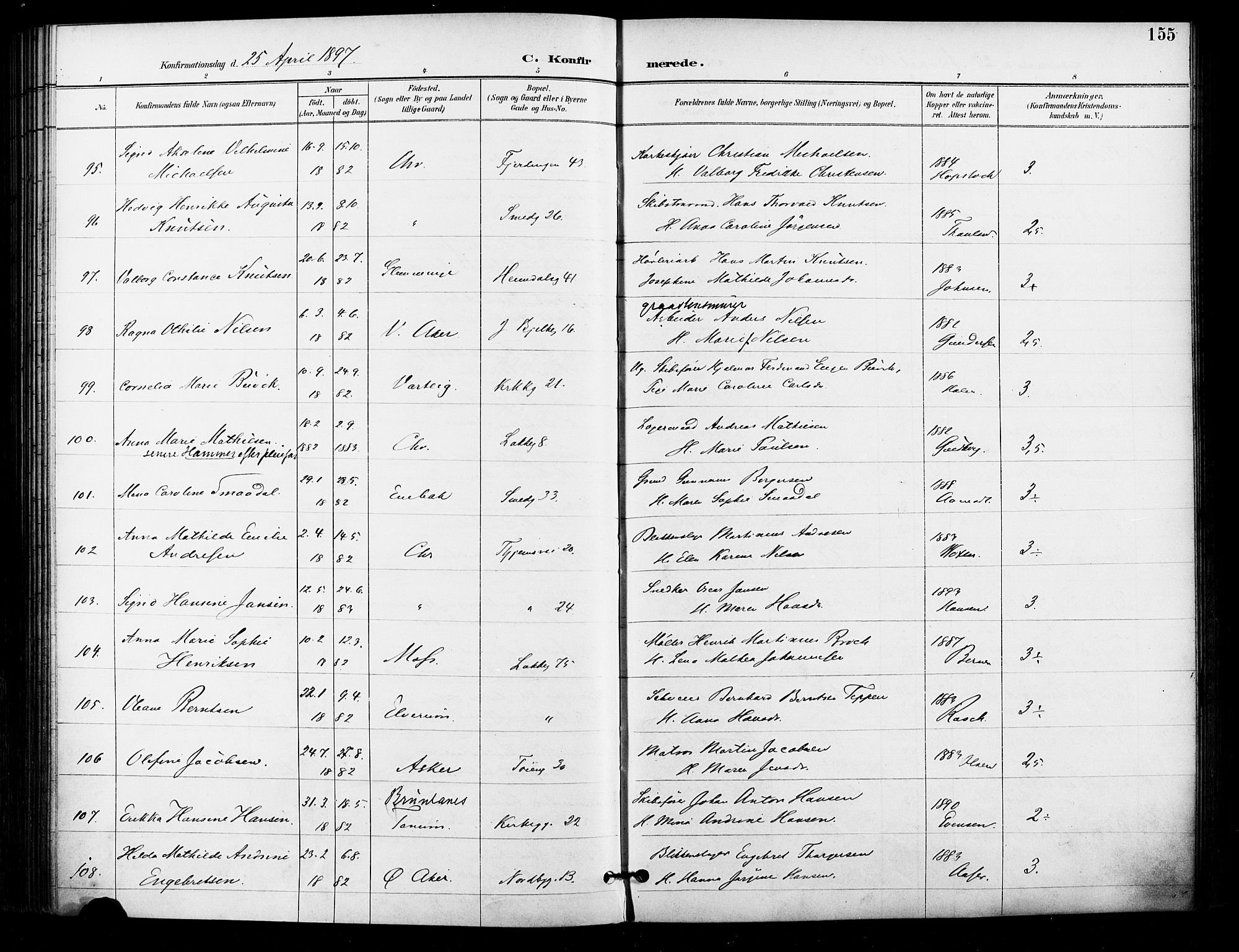 Grønland prestekontor Kirkebøker, SAO/A-10848/F/Fa/L0011: Parish register (official) no. 11, 1892-1907, p. 155