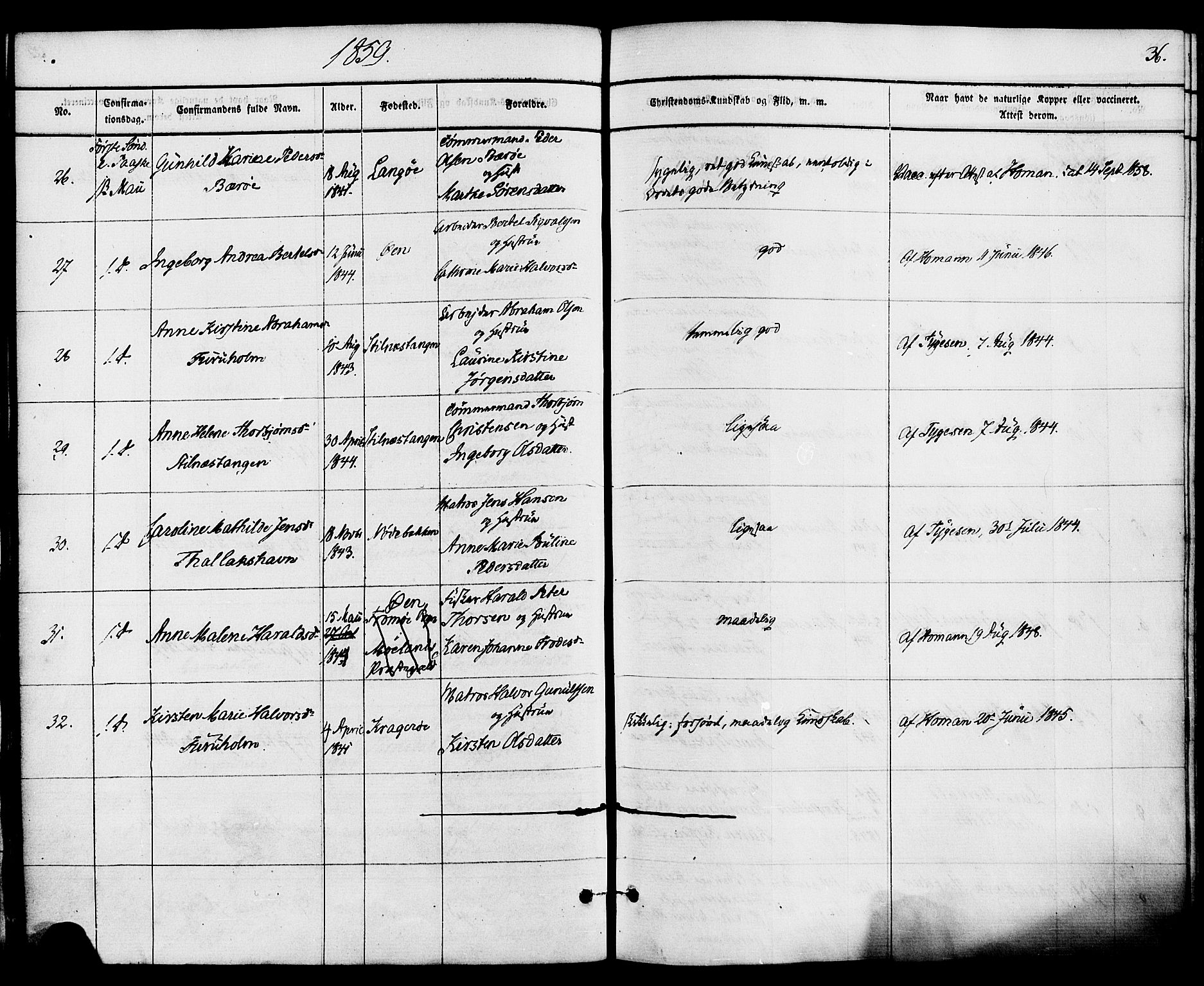 Kragerø kirkebøker, AV/SAKO-A-278/F/Fa/L0008: Parish register (official) no. 8, 1856-1880, p. 36