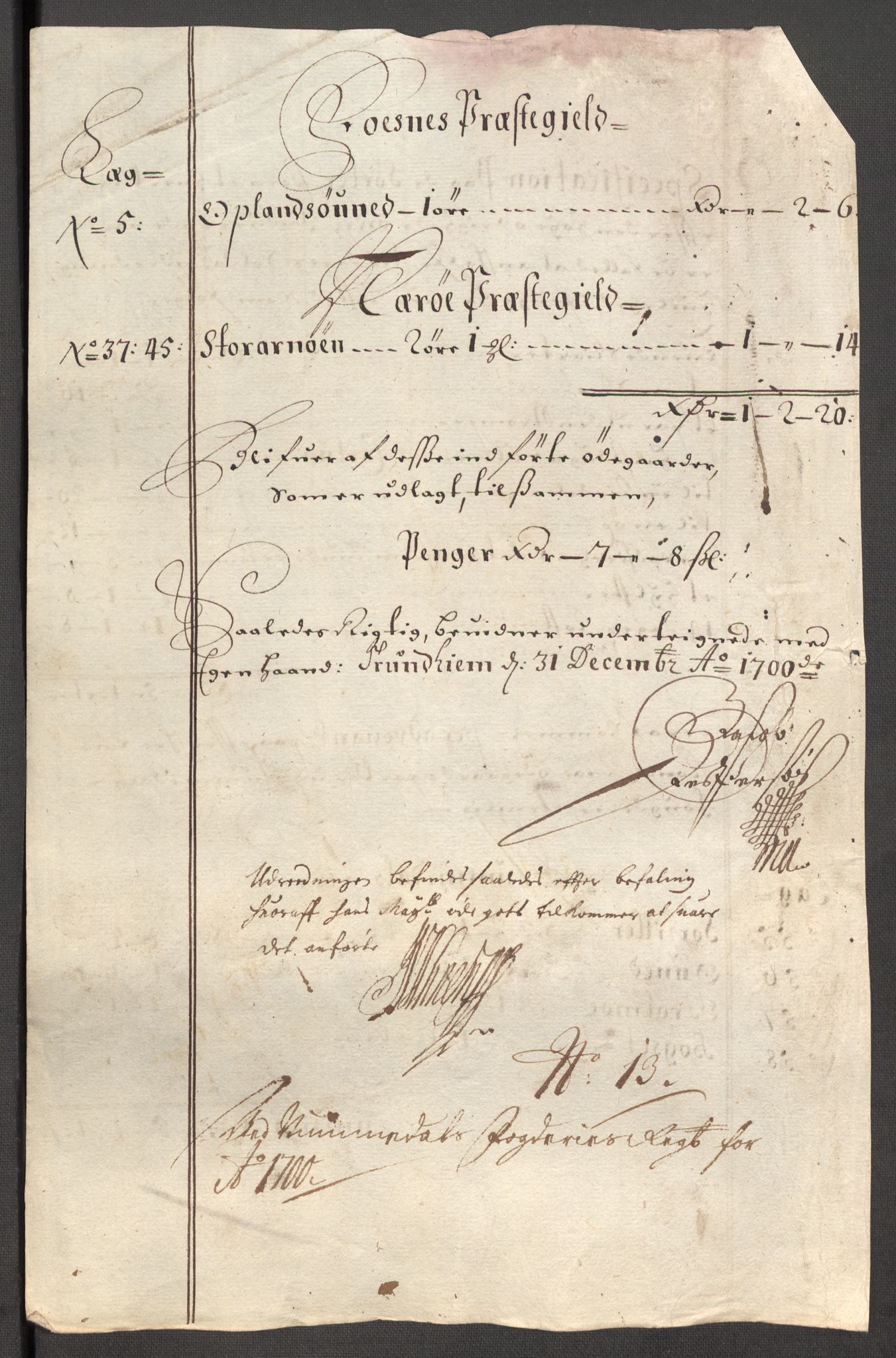 Rentekammeret inntil 1814, Reviderte regnskaper, Fogderegnskap, AV/RA-EA-4092/R64/L4426: Fogderegnskap Namdal, 1699-1700, p. 336