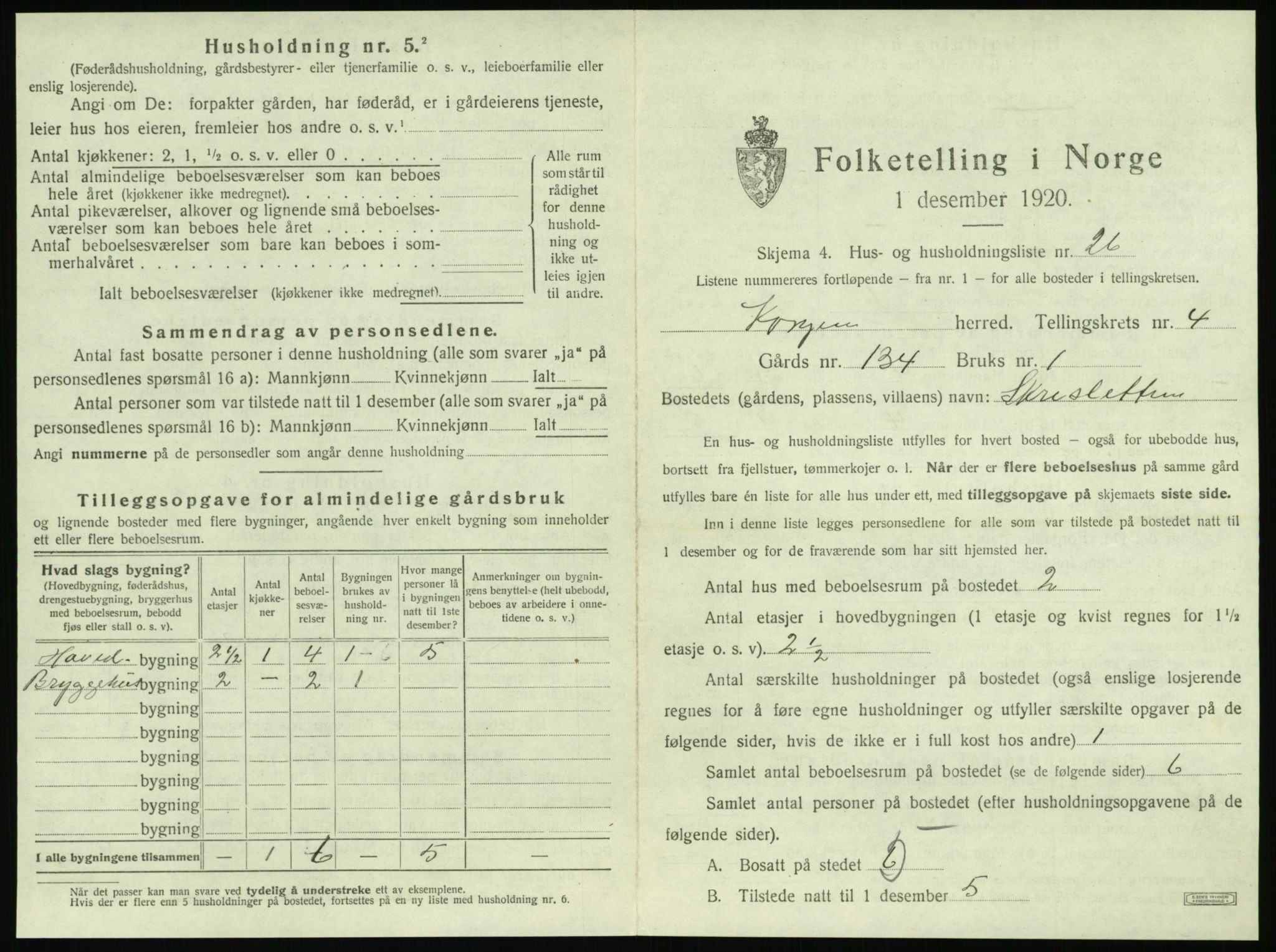 SAT, 1920 census for Korgen, 1920, p. 292