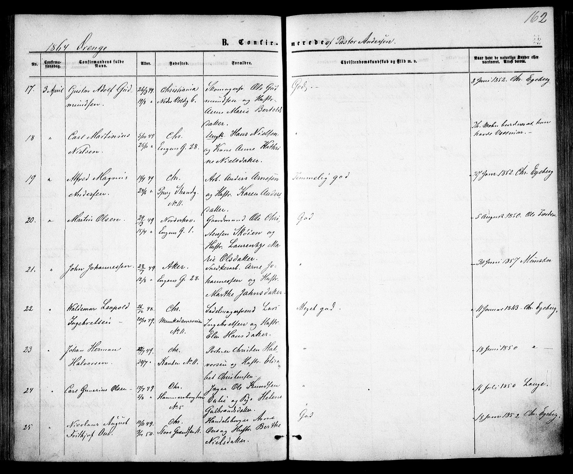 Trefoldighet prestekontor Kirkebøker, AV/SAO-A-10882/F/Fb/L0001: Parish register (official) no. II 1, 1858-1871, p. 162