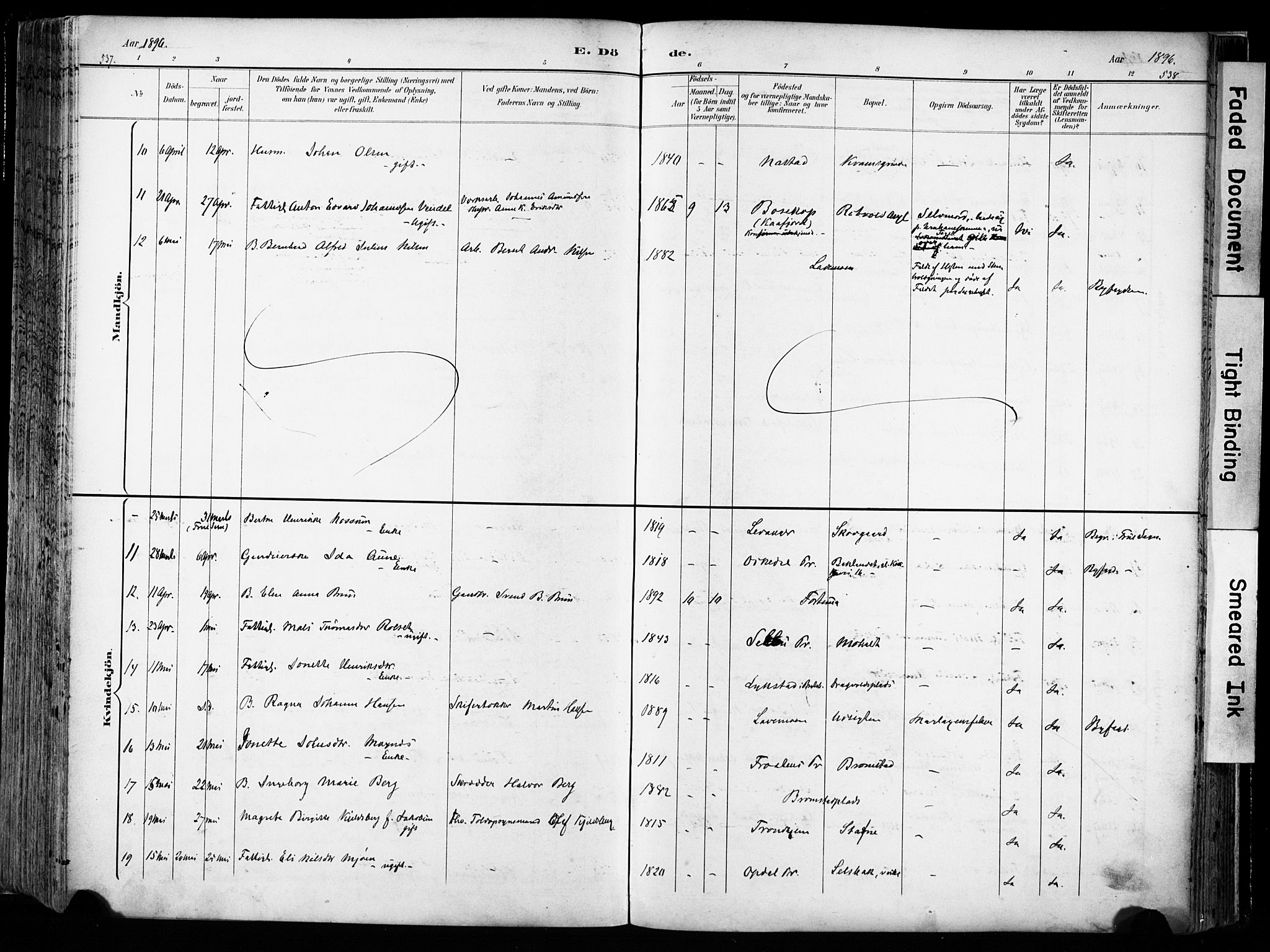 Ministerialprotokoller, klokkerbøker og fødselsregistre - Sør-Trøndelag, AV/SAT-A-1456/606/L0301: Parish register (official) no. 606A16, 1894-1907, p. 537-538