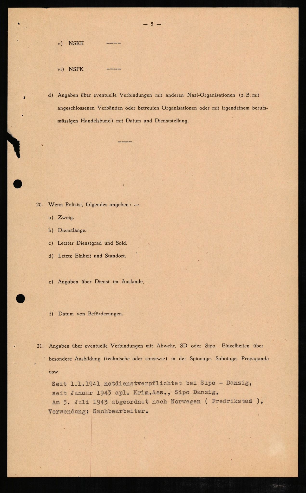 Forsvaret, Forsvarets overkommando II, RA/RAFA-3915/D/Db/L0005: CI Questionaires. Tyske okkupasjonsstyrker i Norge. Tyskere., 1945-1946, p. 350