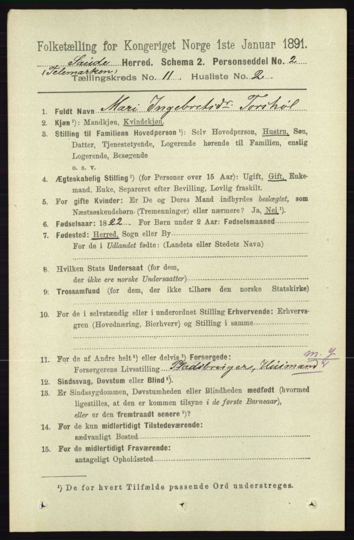 RA, 1891 census for 0822 Sauherad, 1891, p. 3383