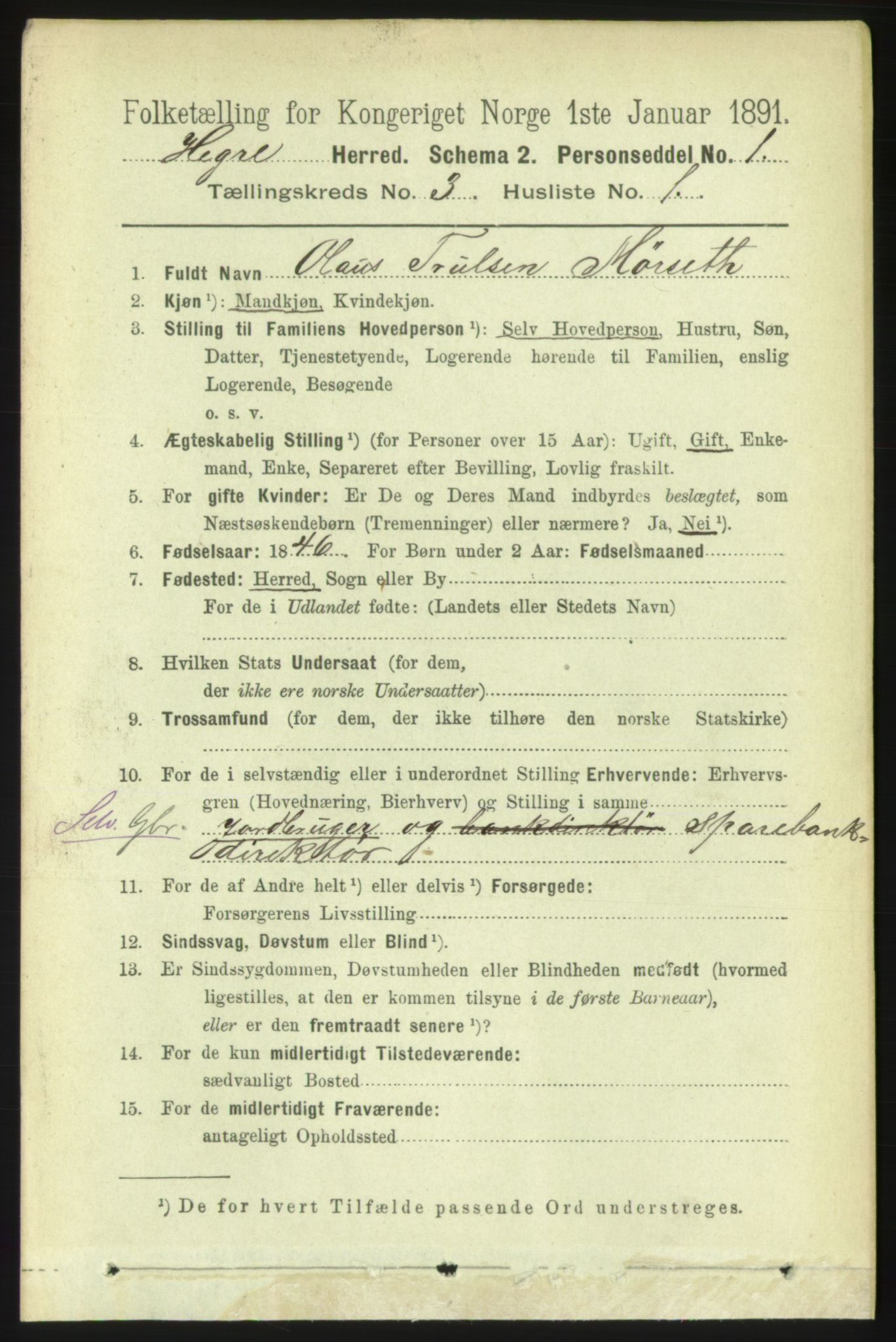 RA, 1891 census for 1712 Hegra, 1891, p. 1039