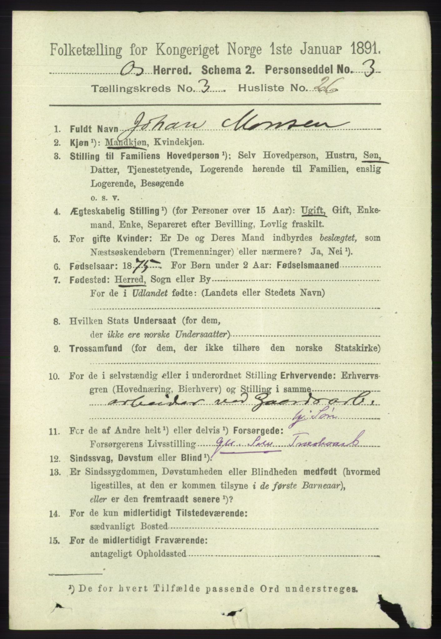 RA, 1891 census for 1243 Os, 1891, p. 1038