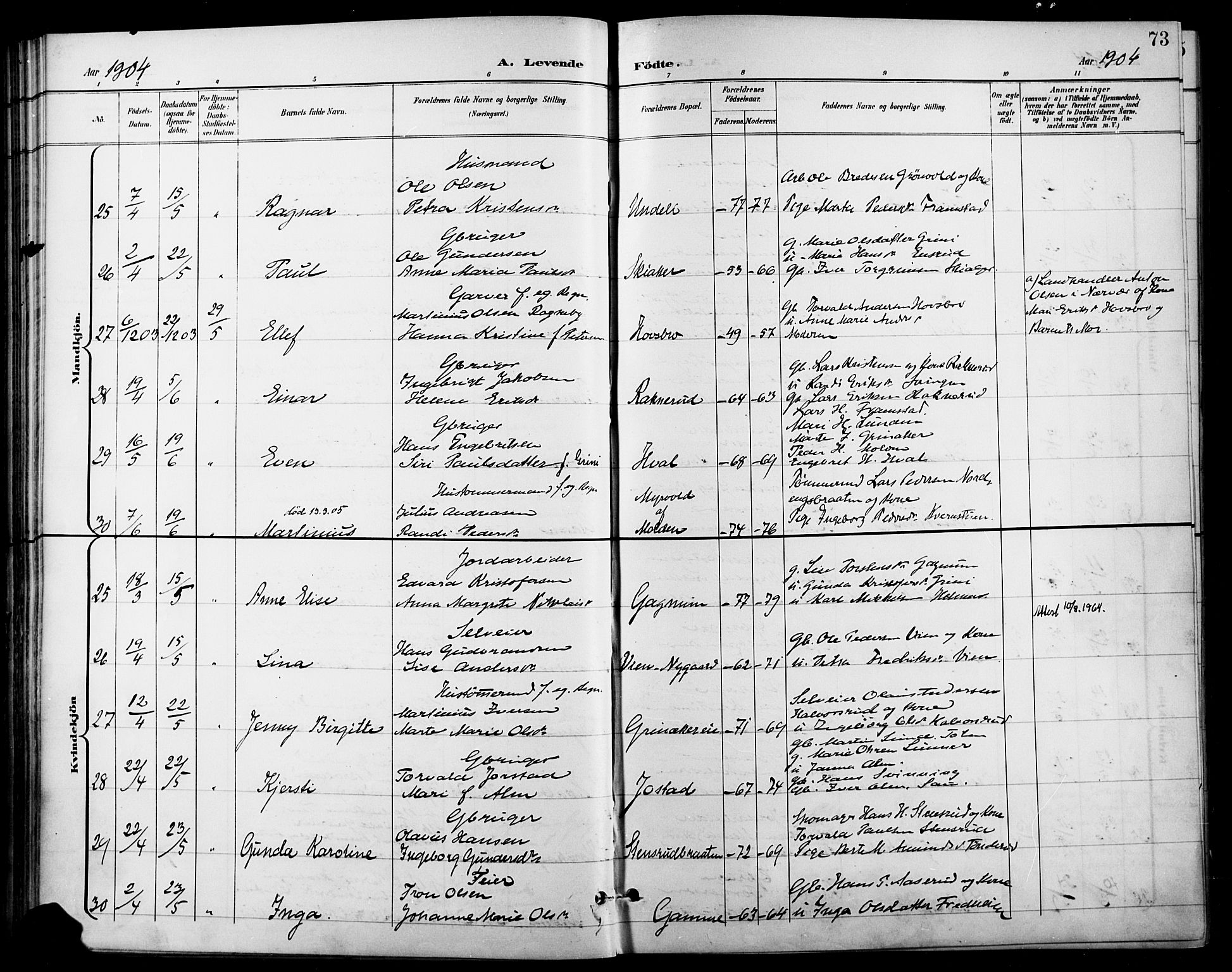 Gran prestekontor, AV/SAH-PREST-112/H/Ha/Haa/L0019: Parish register (official) no. 19, 1898-1907, p. 73