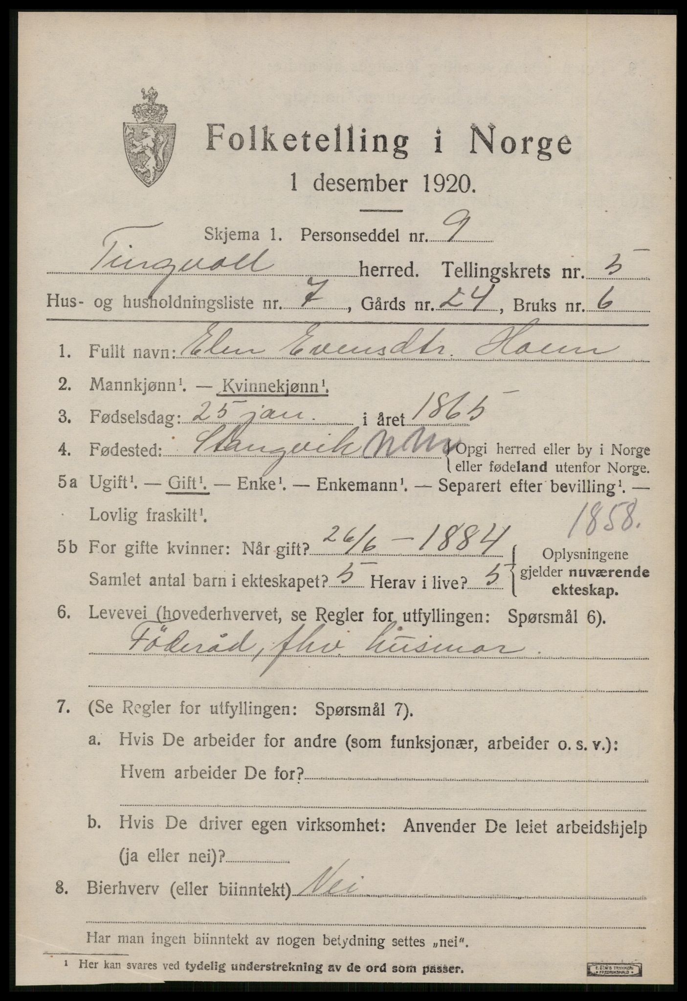 SAT, 1920 census for Tingvoll, 1920, p. 2322