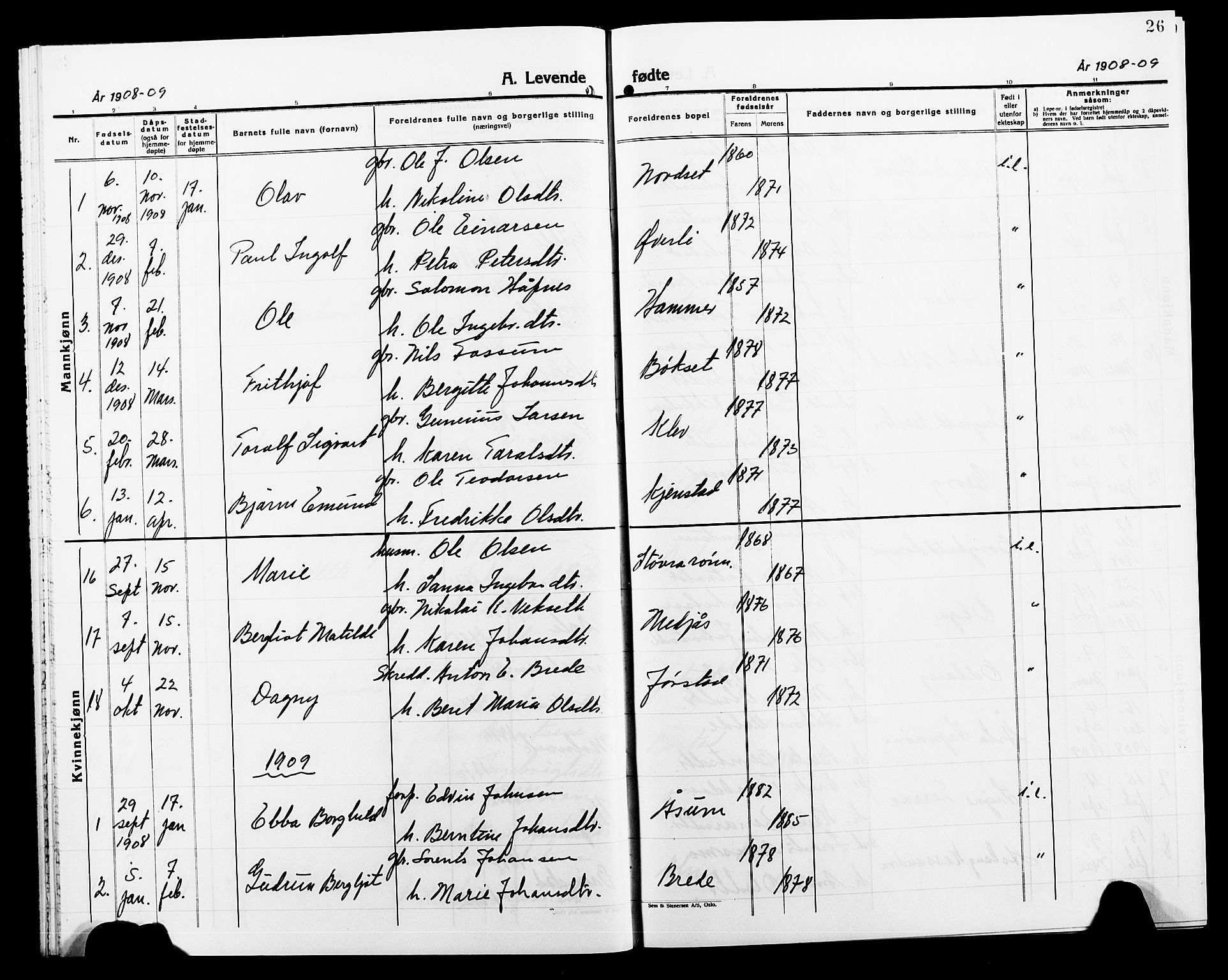 Ministerialprotokoller, klokkerbøker og fødselsregistre - Nord-Trøndelag, SAT/A-1458/749/L0488: Parish register (official) no. 749D04, 1903-1915, p. 26
