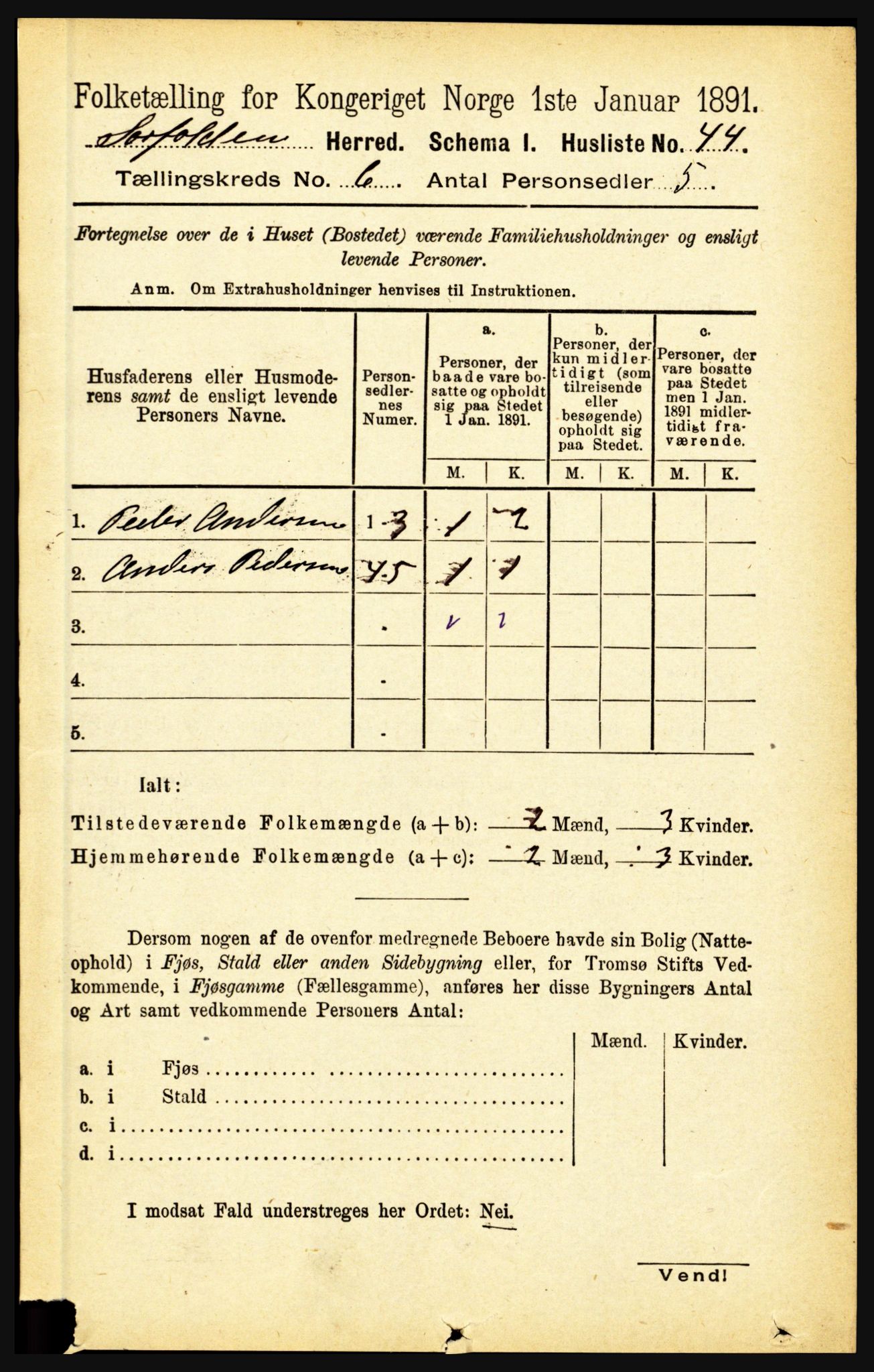 RA, 1891 census for 1845 Sørfold, 1891, p. 1816