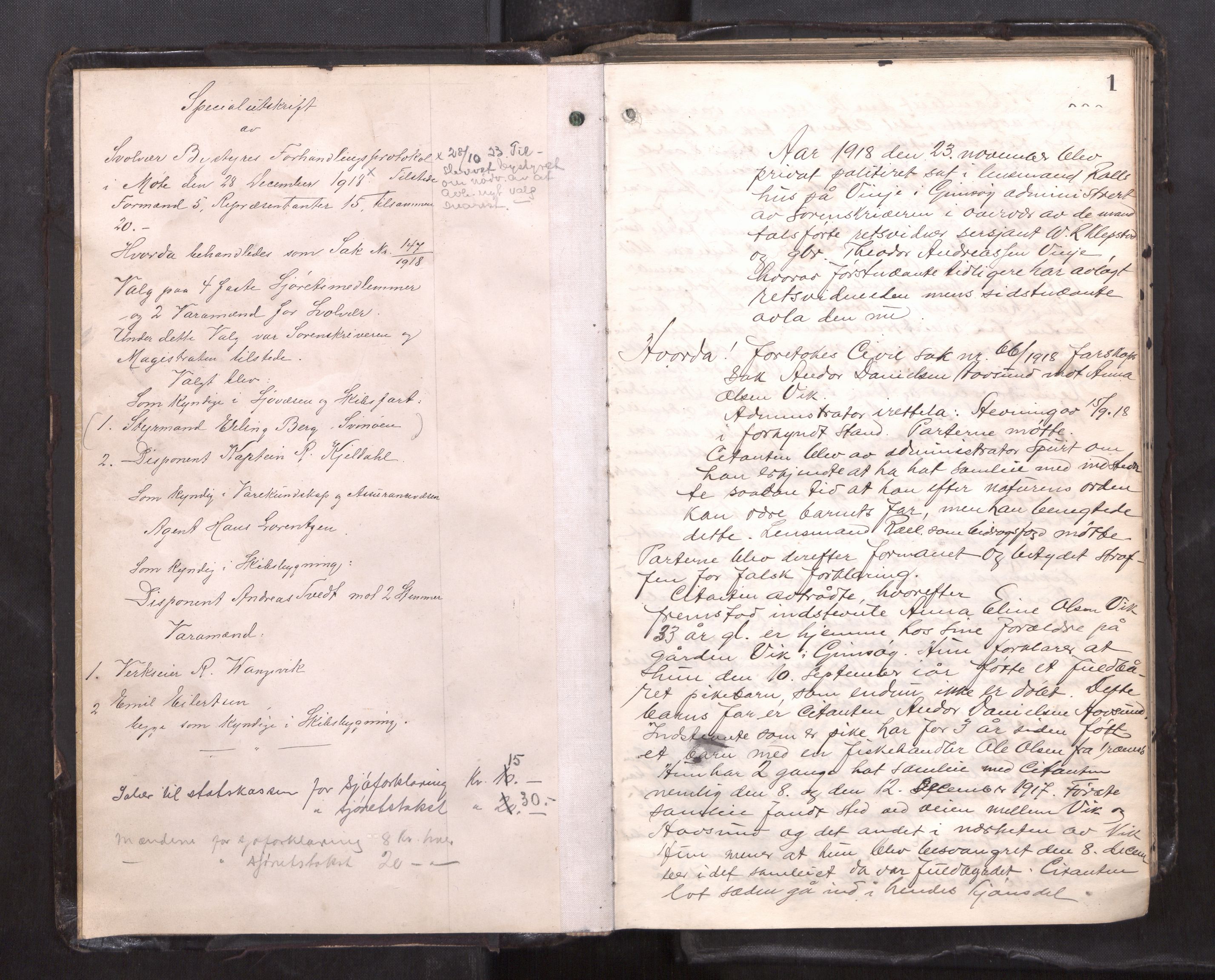Lofoten sorenskriveri, AV/SAT-A-0017/1/1/1B/L0019: Ekstrarettsprotokoll, 1918-1934, p. 1