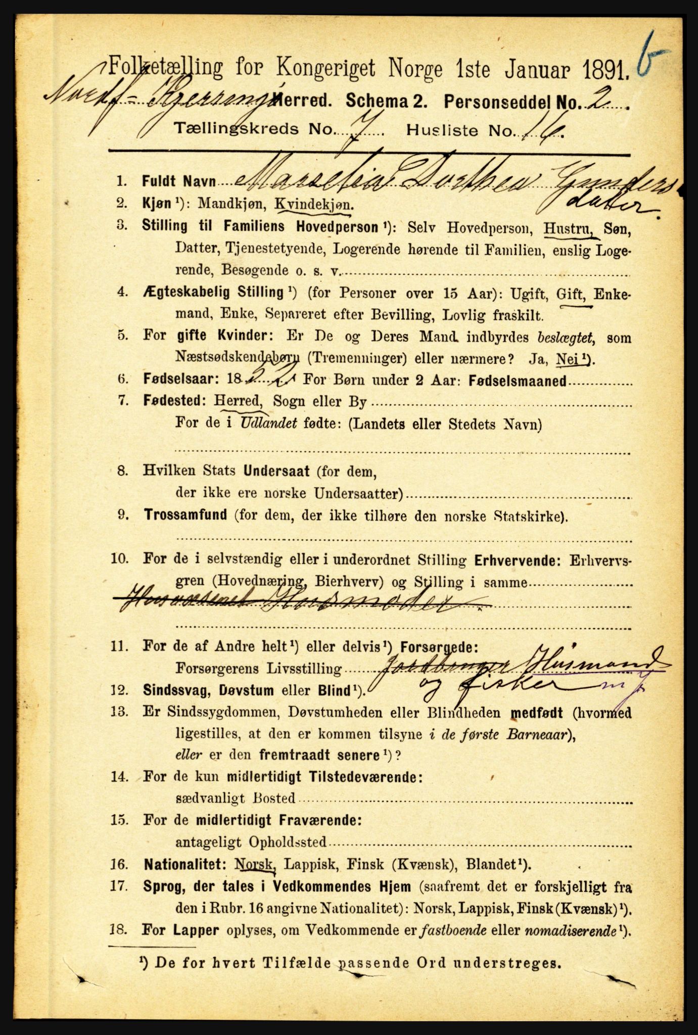 RA, 1891 census for 1846 Nordfold-Kjerringøy, 1891, p. 1881