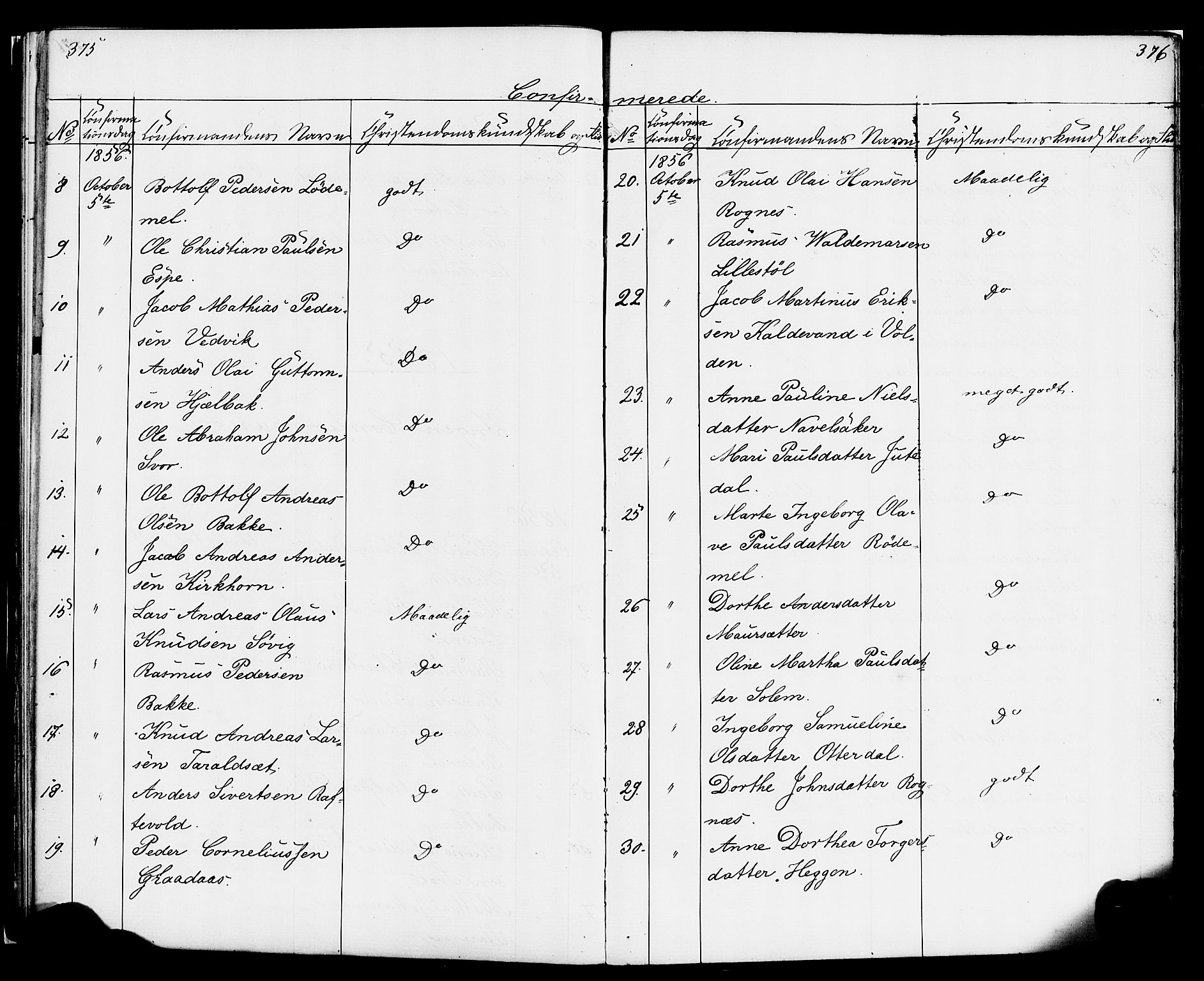 Hornindal sokneprestembete, SAB/A-82401/H/Haa/Haaa/L0001: Parish register (official) no. A 1, 1837-1866, p. 376-377