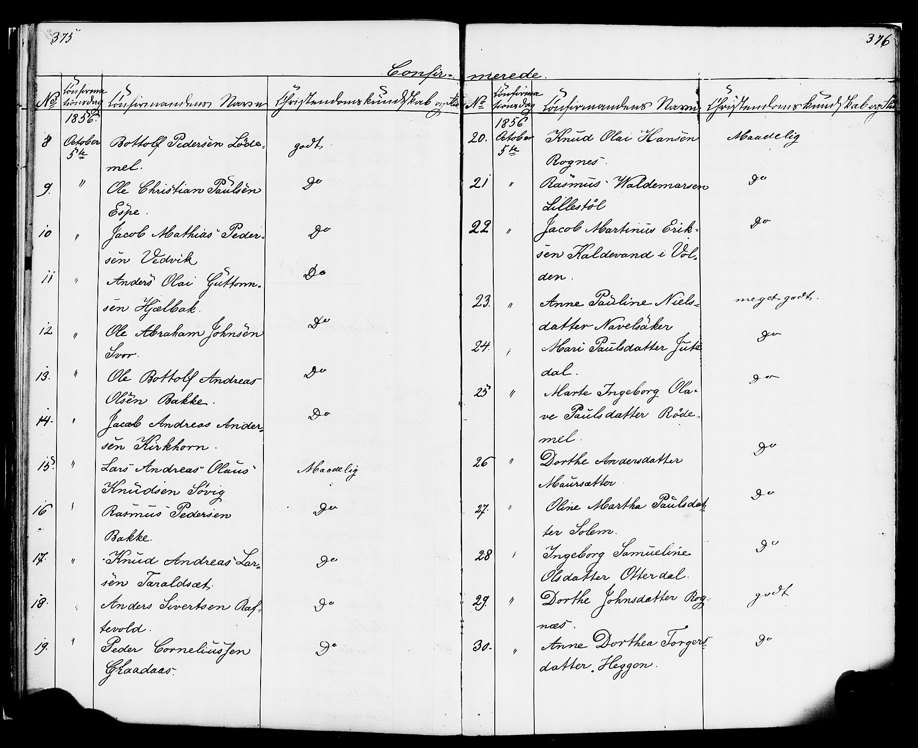 Hornindal sokneprestembete, AV/SAB-A-82401/H/Haa/Haaa/L0001: Parish register (official) no. A 1, 1837-1866, p. 376-377