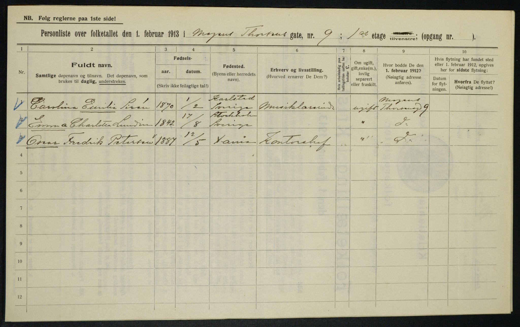 OBA, Municipal Census 1913 for Kristiania, 1913, p. 65538