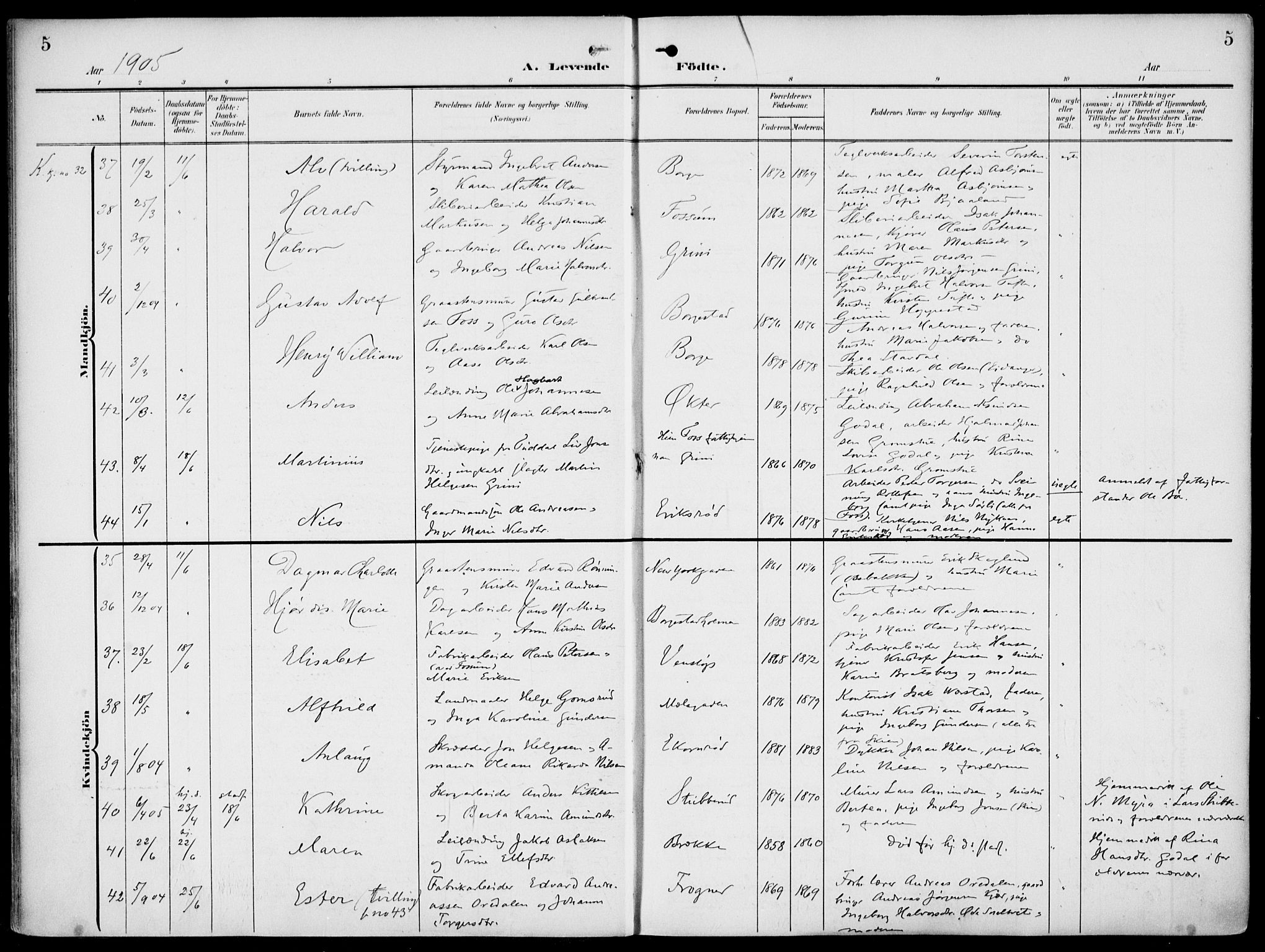 Gjerpen kirkebøker, SAKO/A-265/F/Fa/L0012: Parish register (official) no. I 12, 1905-1913, p. 5