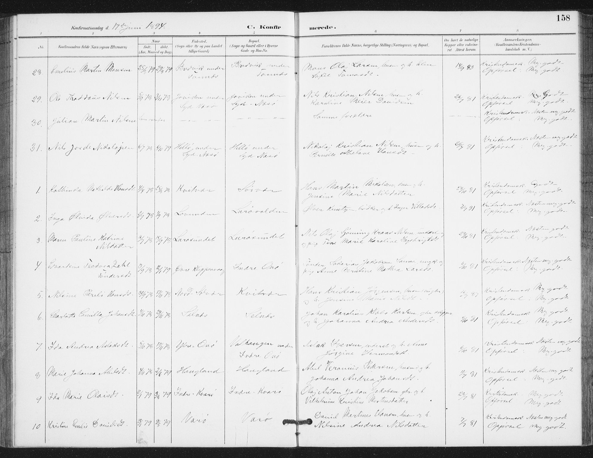 Ministerialprotokoller, klokkerbøker og fødselsregistre - Nordland, AV/SAT-A-1459/839/L0573: Parish register (copy) no. 839C03, 1892-1917, p. 158