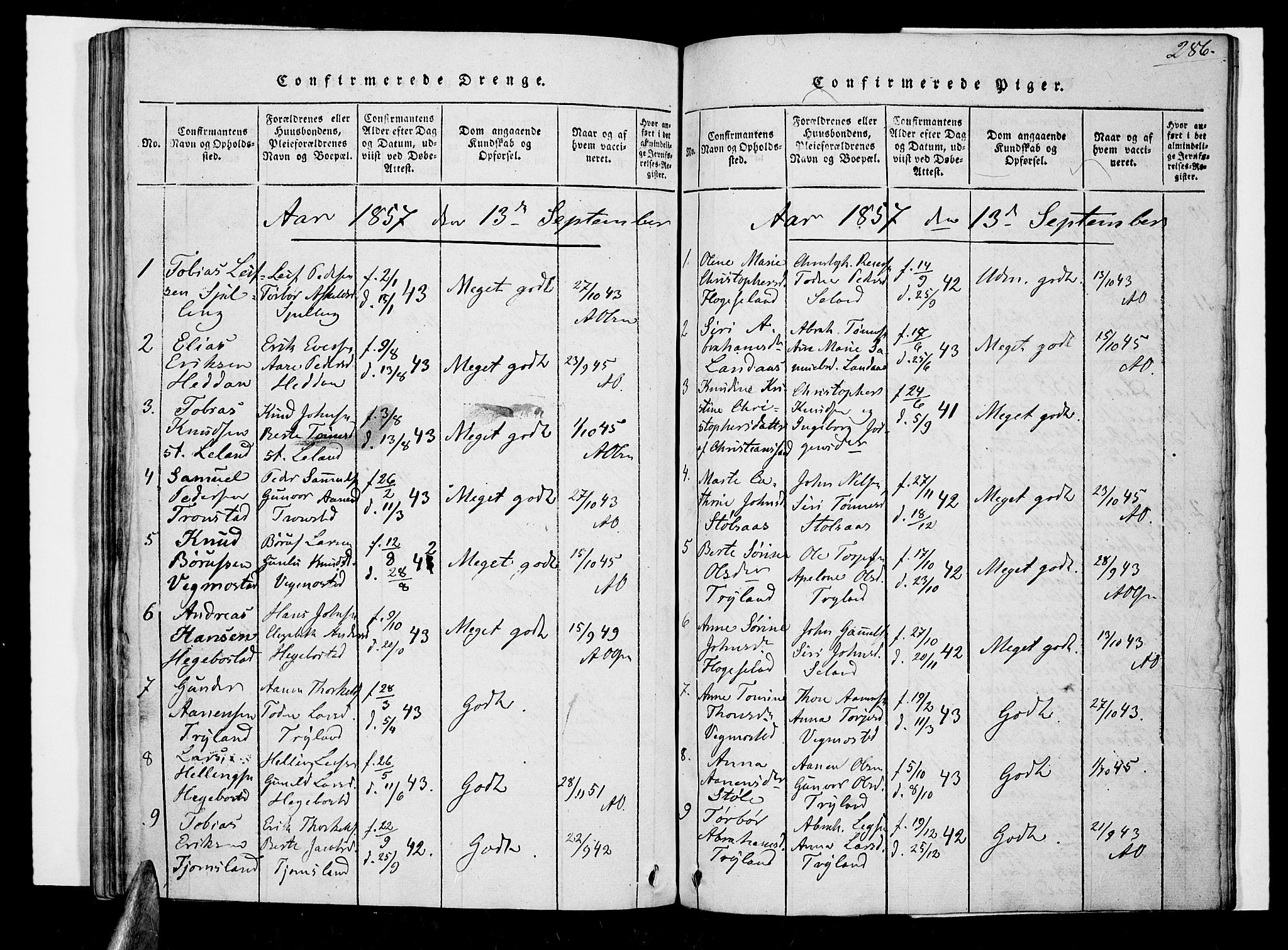 Nord-Audnedal sokneprestkontor, SAK/1111-0032/F/Fa/Fab/L0001: Parish register (official) no. A 1, 1816-1858, p. 286