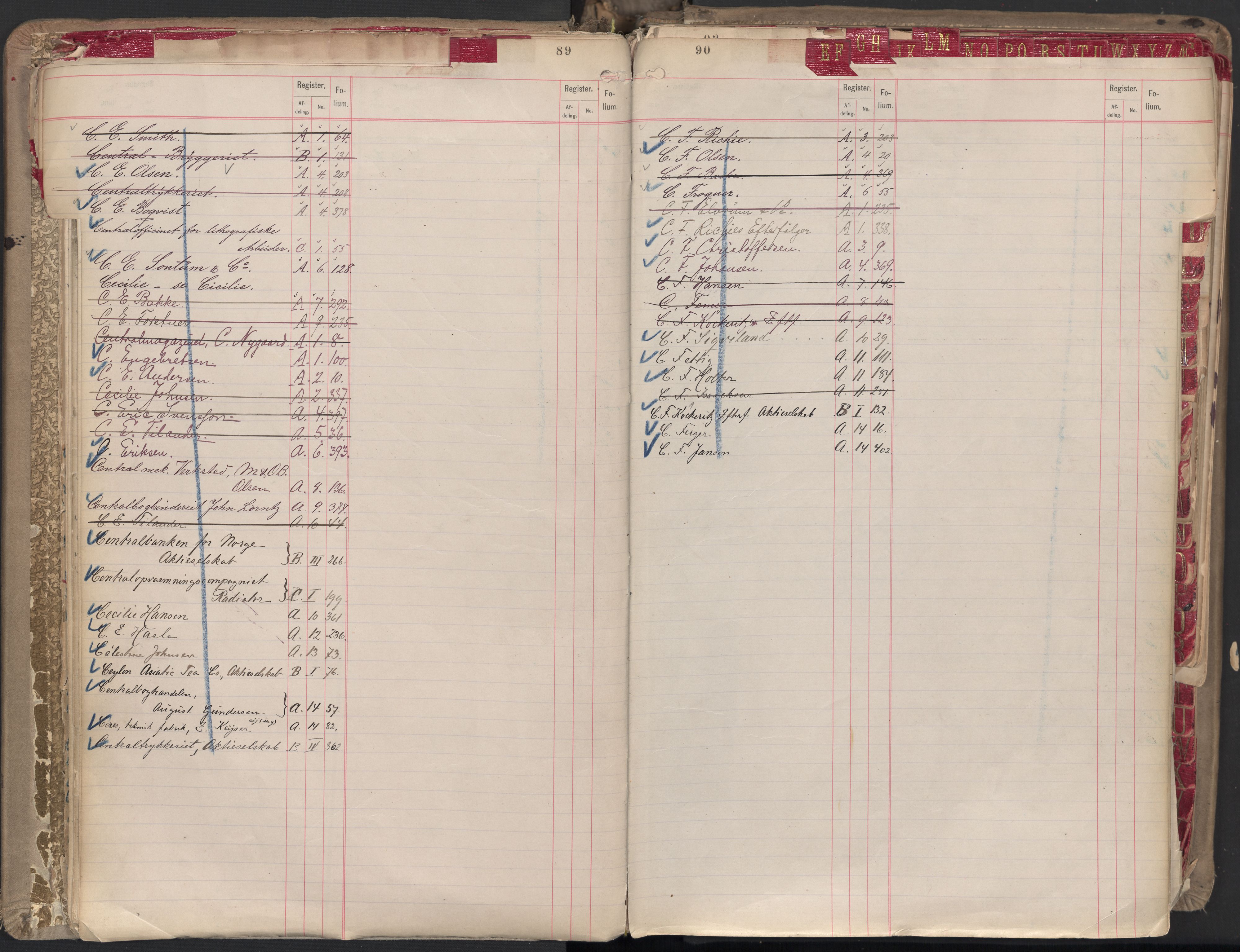 Oslo byfogd avd. II, AV/SAO-A-10942/G/Ga/Gaa/L0001: Firmaregister: A 1-15, B 1-4, C 1, 1890, p. 89-90