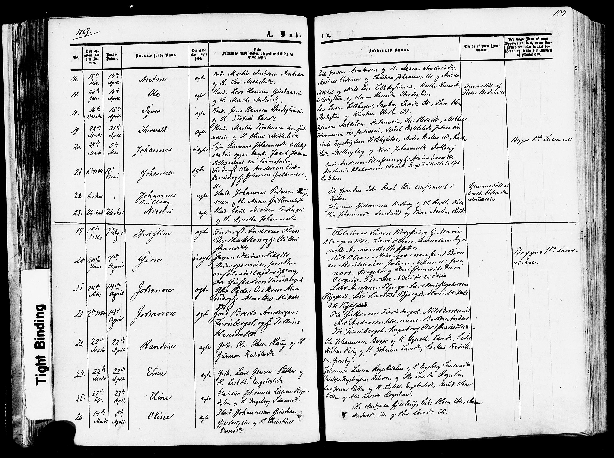 Vang prestekontor, Hedmark, AV/SAH-PREST-008/H/Ha/Haa/L0013: Parish register (official) no. 13, 1855-1879, p. 104