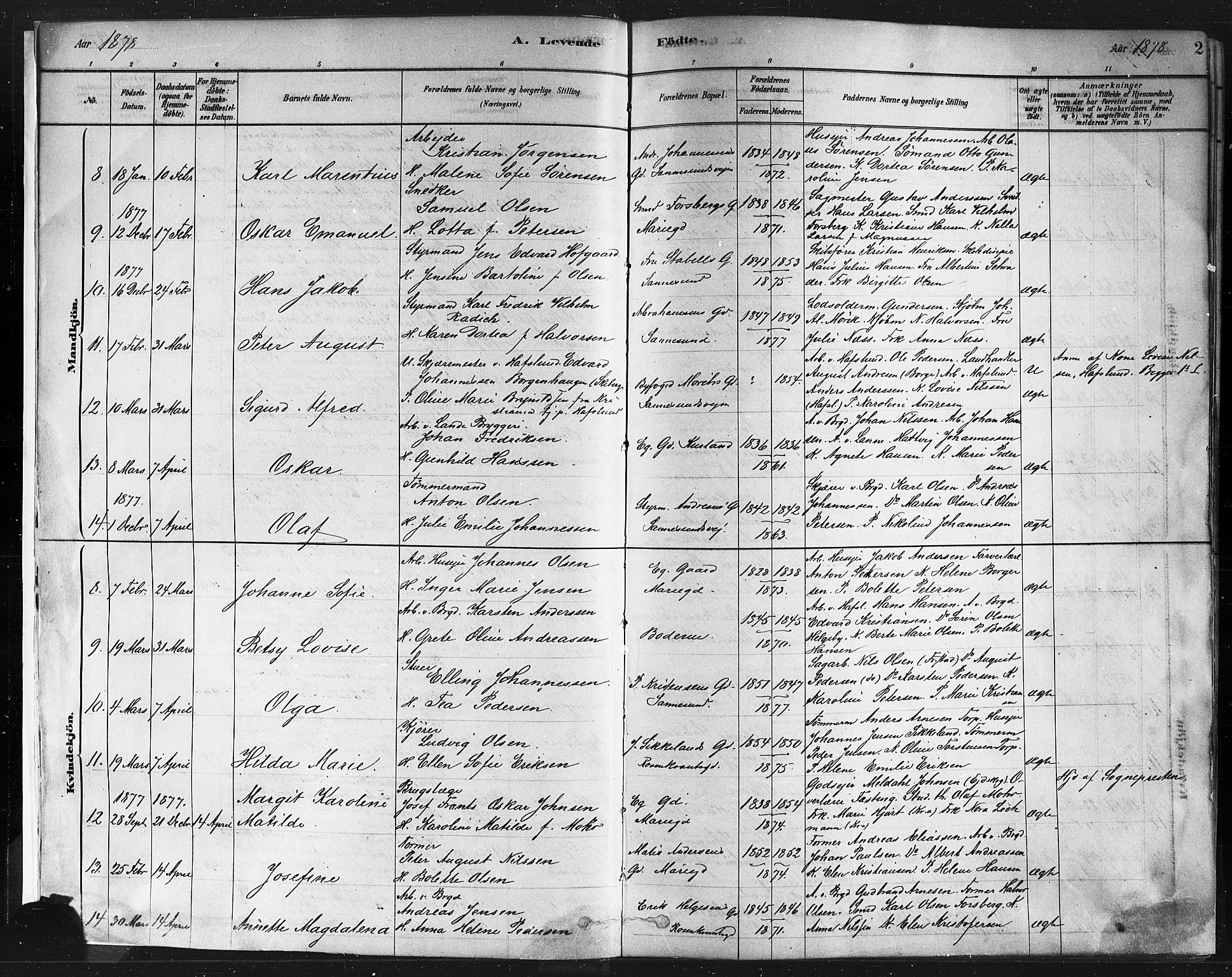 Sarpsborg prestekontor Kirkebøker, AV/SAO-A-2006/F/Fa/L0003: Parish register (official) no. 3, 1878-1891, p. 2