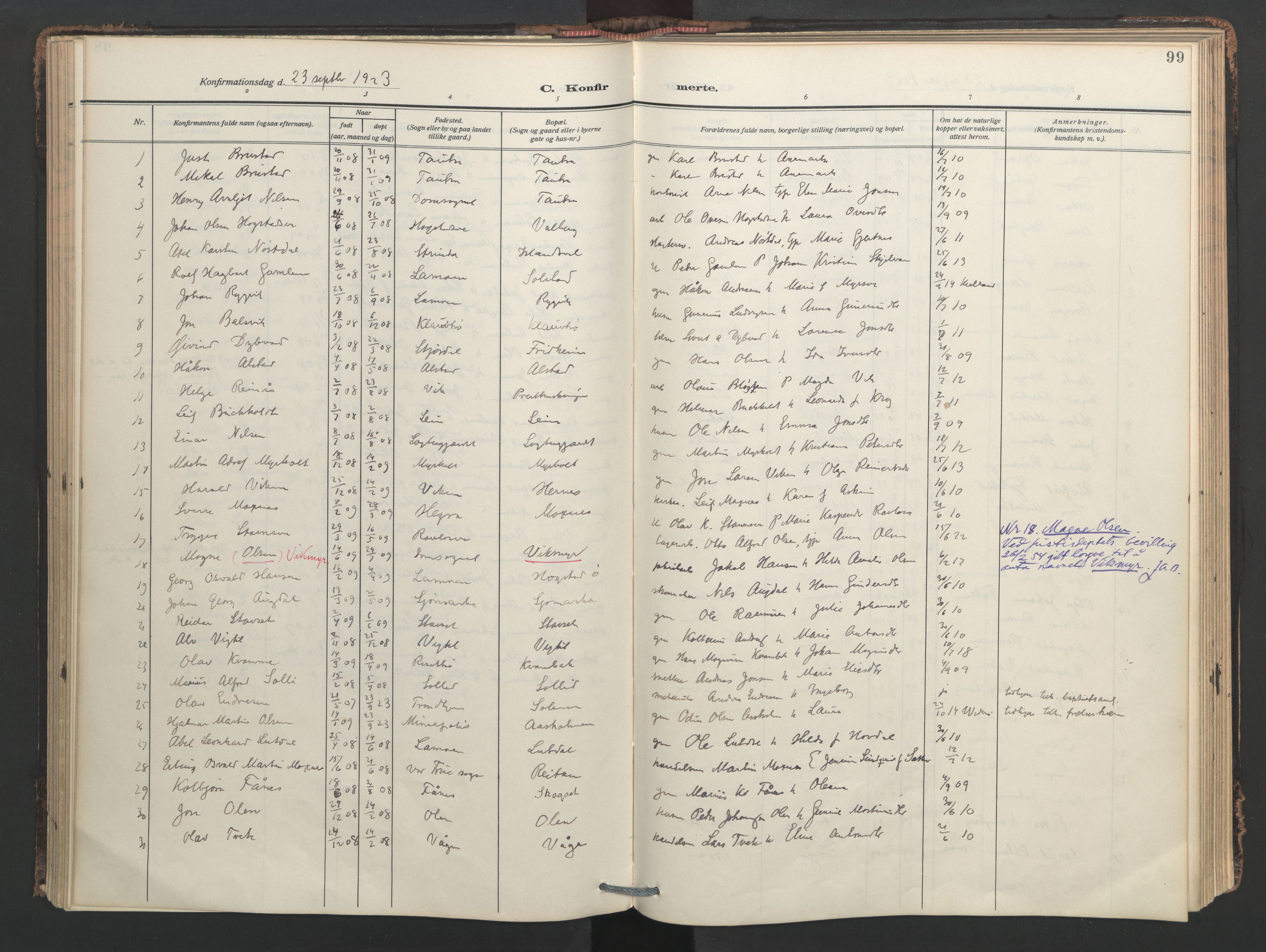Ministerialprotokoller, klokkerbøker og fødselsregistre - Nord-Trøndelag, SAT/A-1458/713/L0123: Parish register (official) no. 713A12, 1911-1925, p. 99