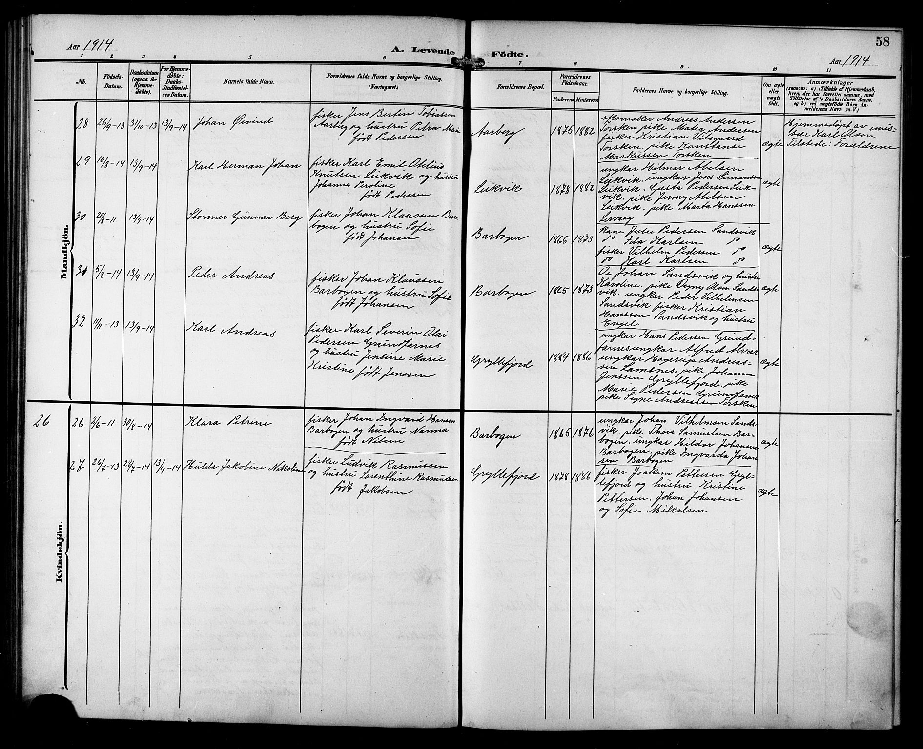 Berg sokneprestkontor, AV/SATØ-S-1318/G/Ga/Gab/L0013klokker: Parish register (copy) no. 13, 1902-1922, p. 58